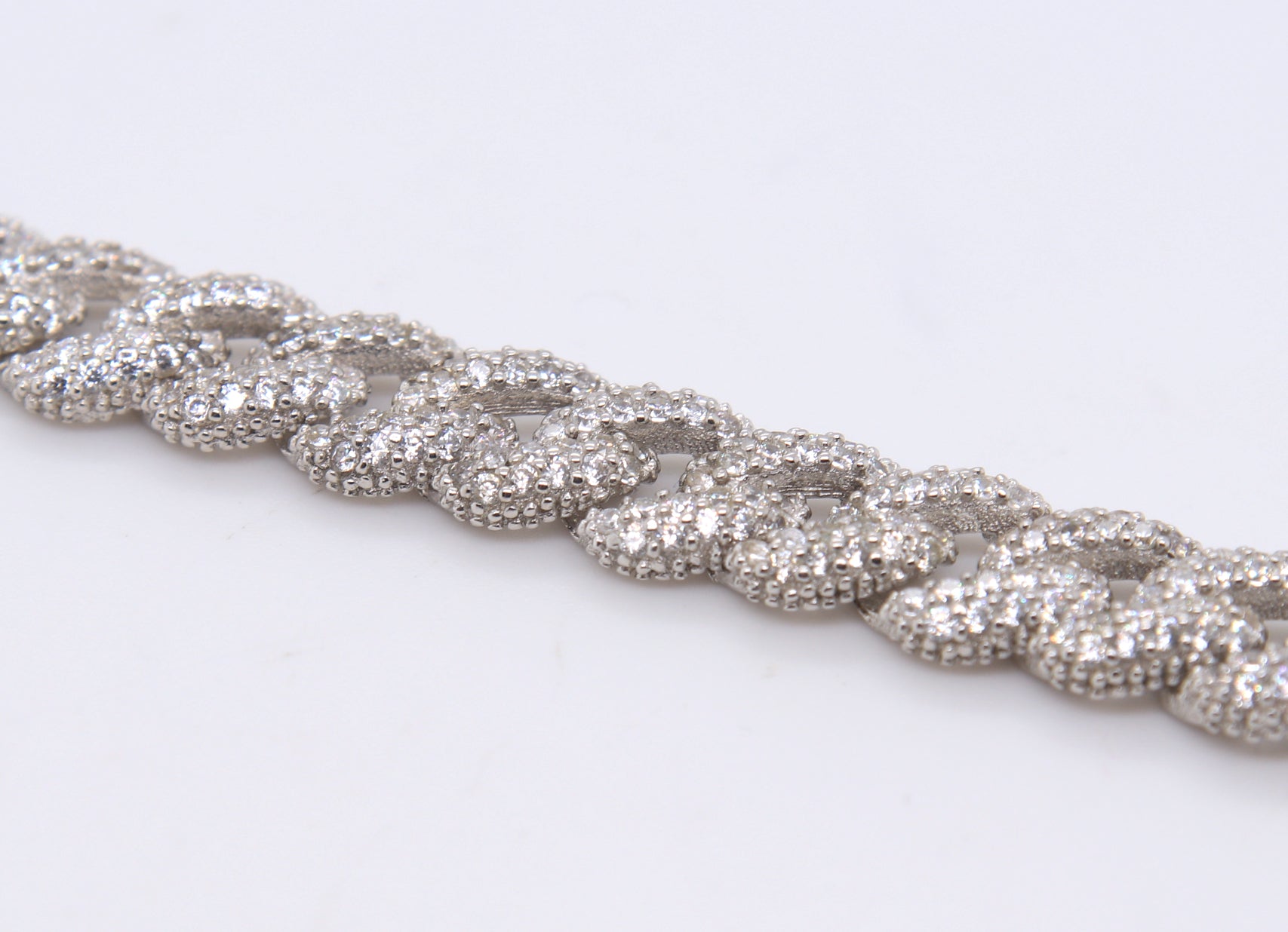 925 Sterling Silver Cubic Zirconia Curb Link Bracelet