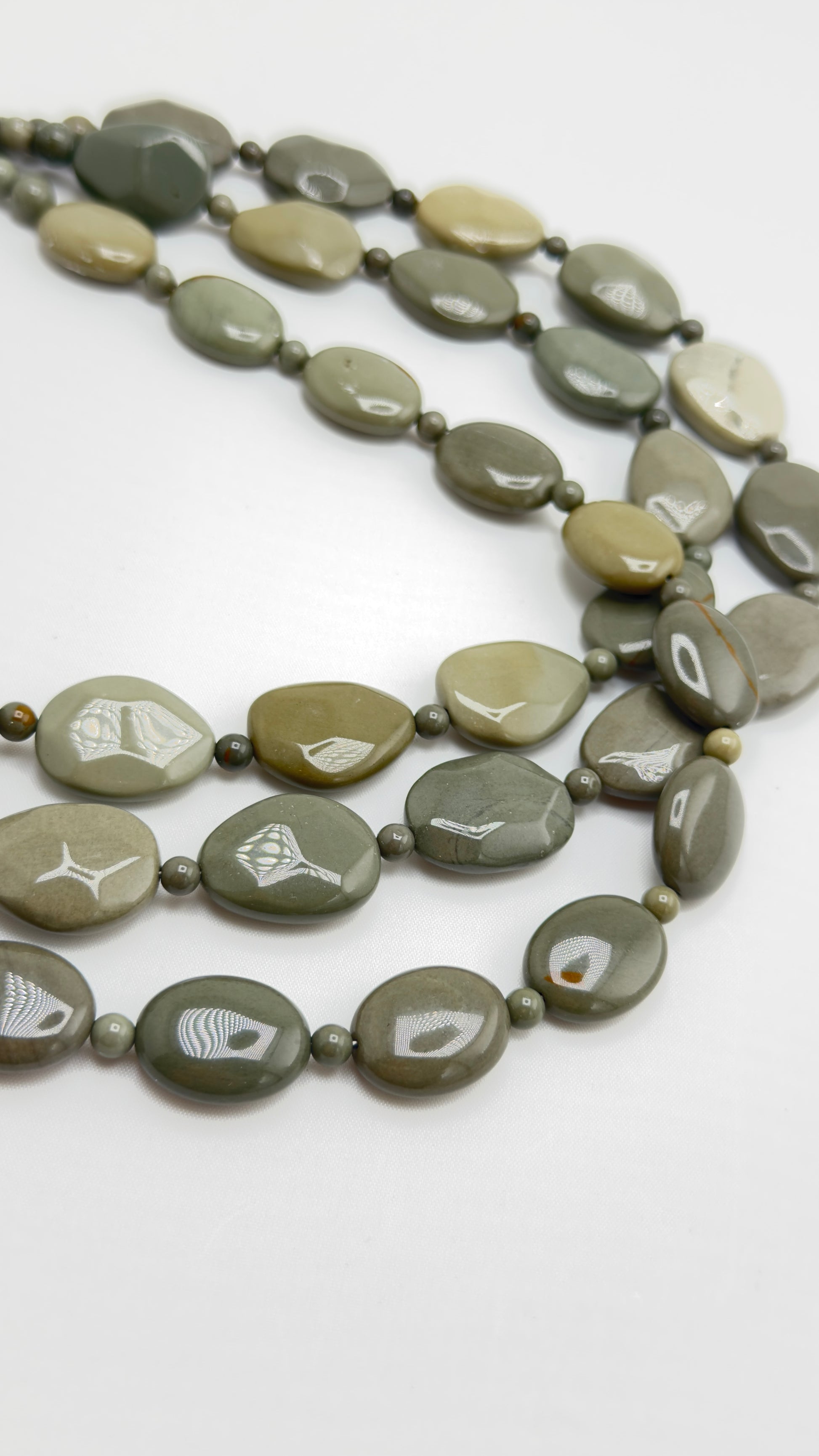 925 Sterling Silver Jay King DTR Olive Green Jasper Triple Strand Necklace