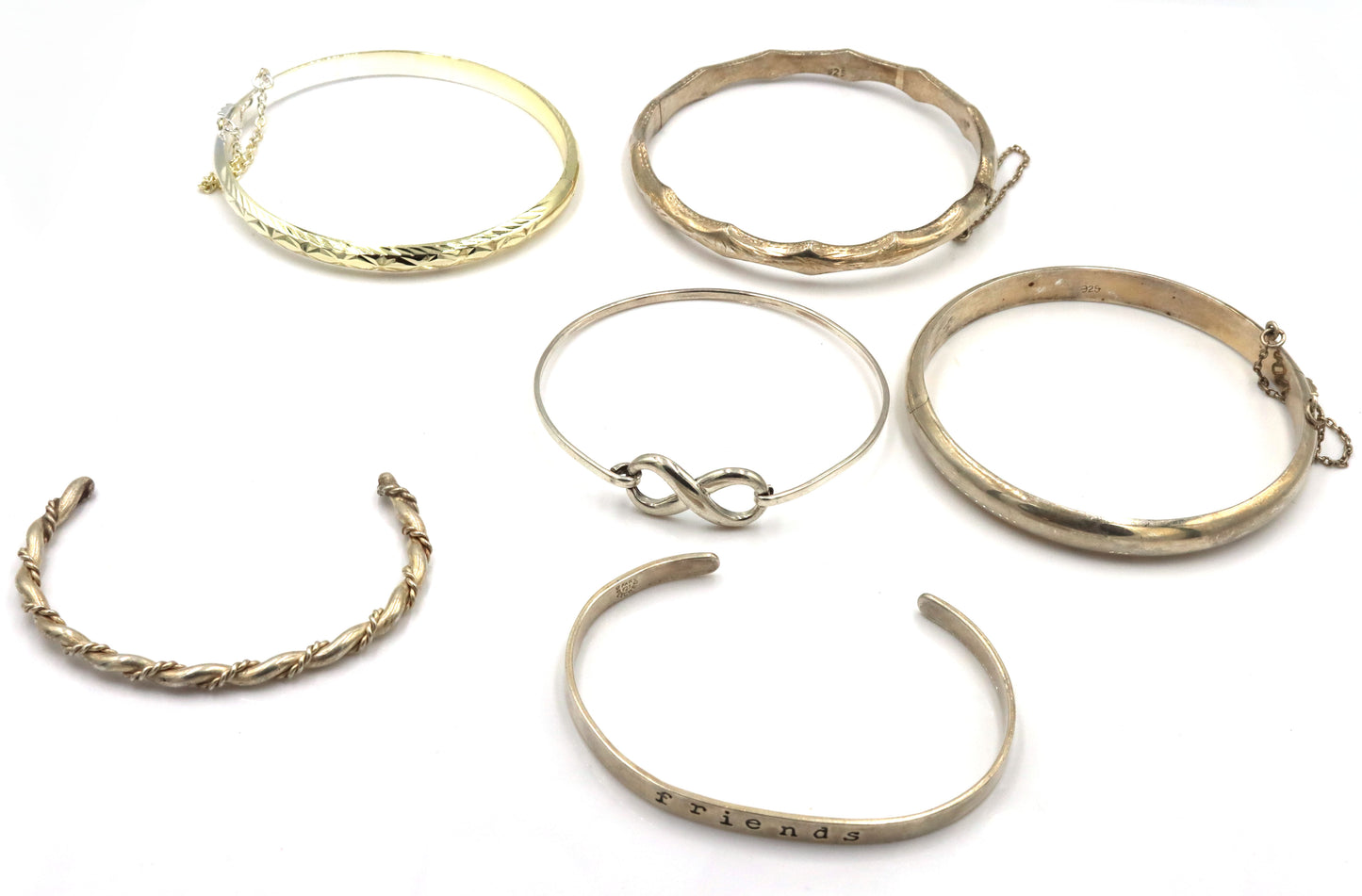 Vintage 925 sterling silver group lot of 6 cuff bangles