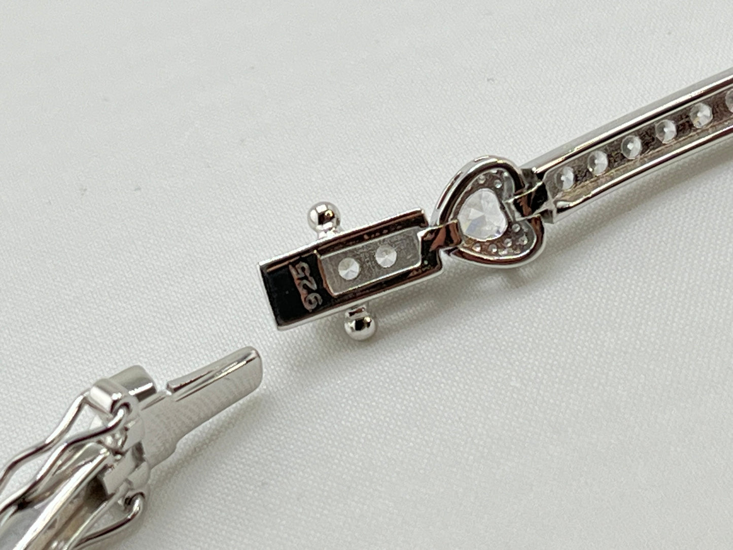 925 Sterling Silver Tennis Bracelet With Heart Station