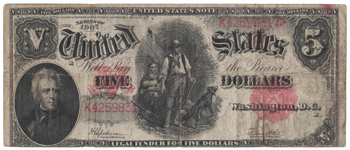 1907 Large Size $5 Series of Woodchopper US Note