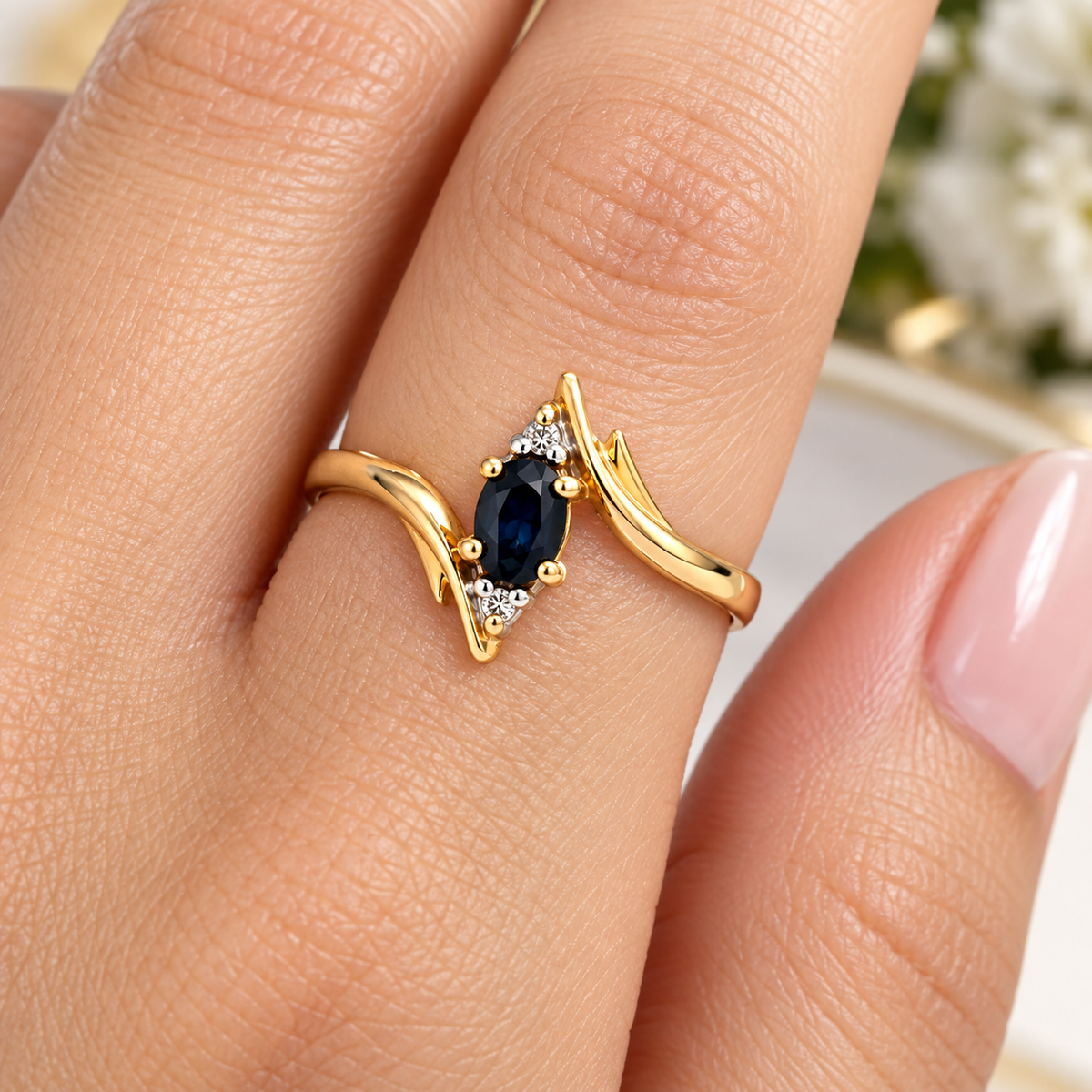 14kt Yellow gold marquise blue sapphire ring