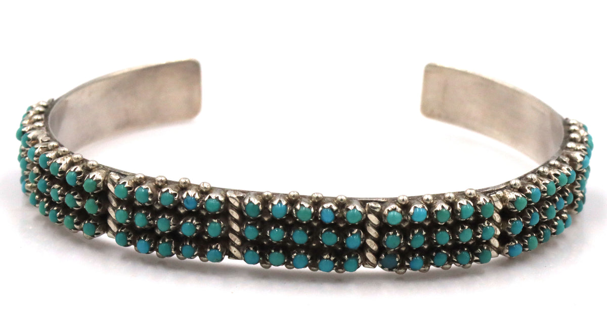 925 Sterling Silver Pete & Vivian Halo Zuni Sleeping Beaty Turquoise Snake Eye Cuff