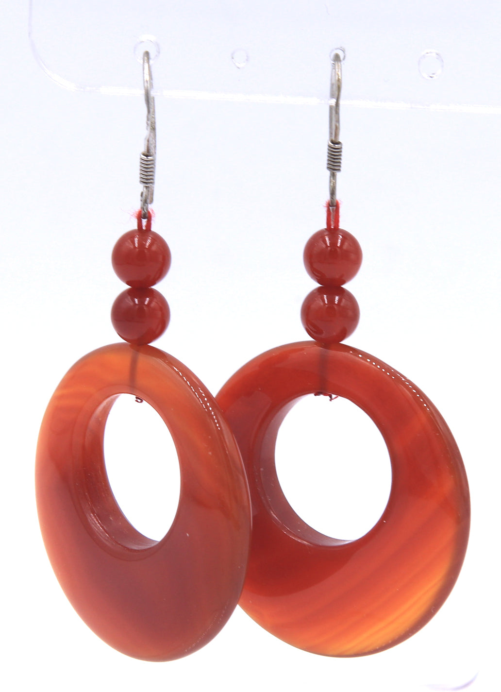 Set of Red agate beads necklace with dangle earrings