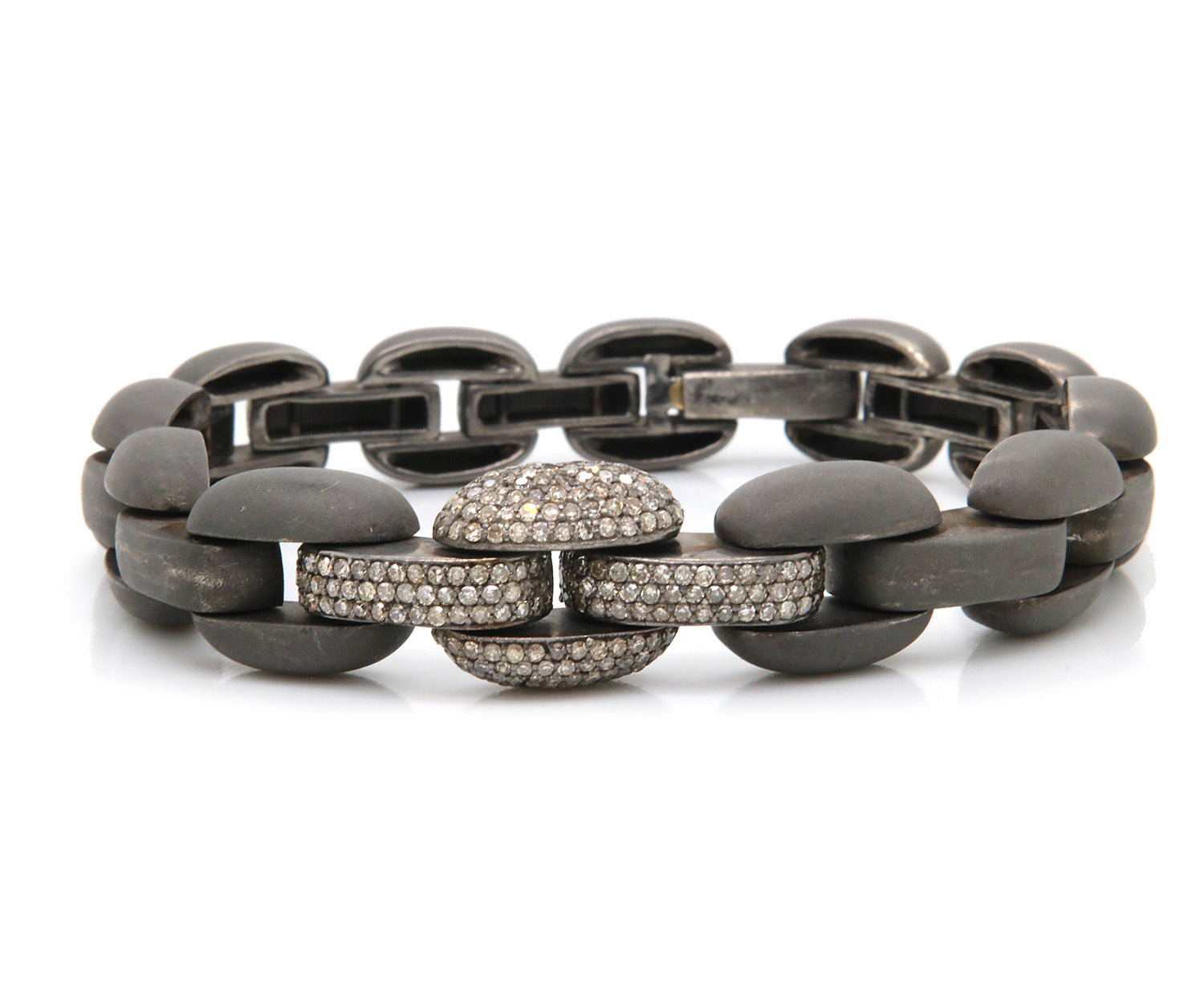 Edgy Sterling Silver Diamond Link Bracelet