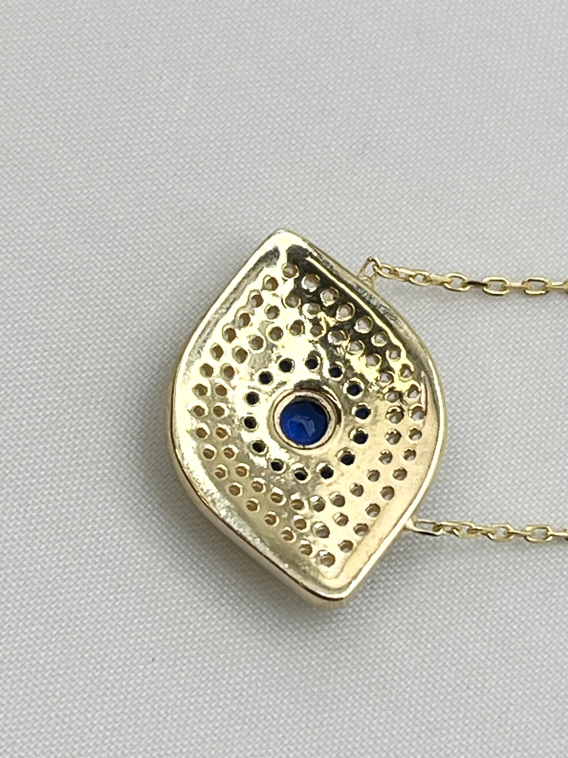 925 Sterling Silver Gold Tone Eye Shaped Evil Eye Necklace