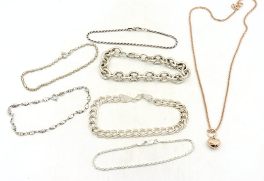 Group lot of 6 Vintage 925 sterling silver bracelets and necklace