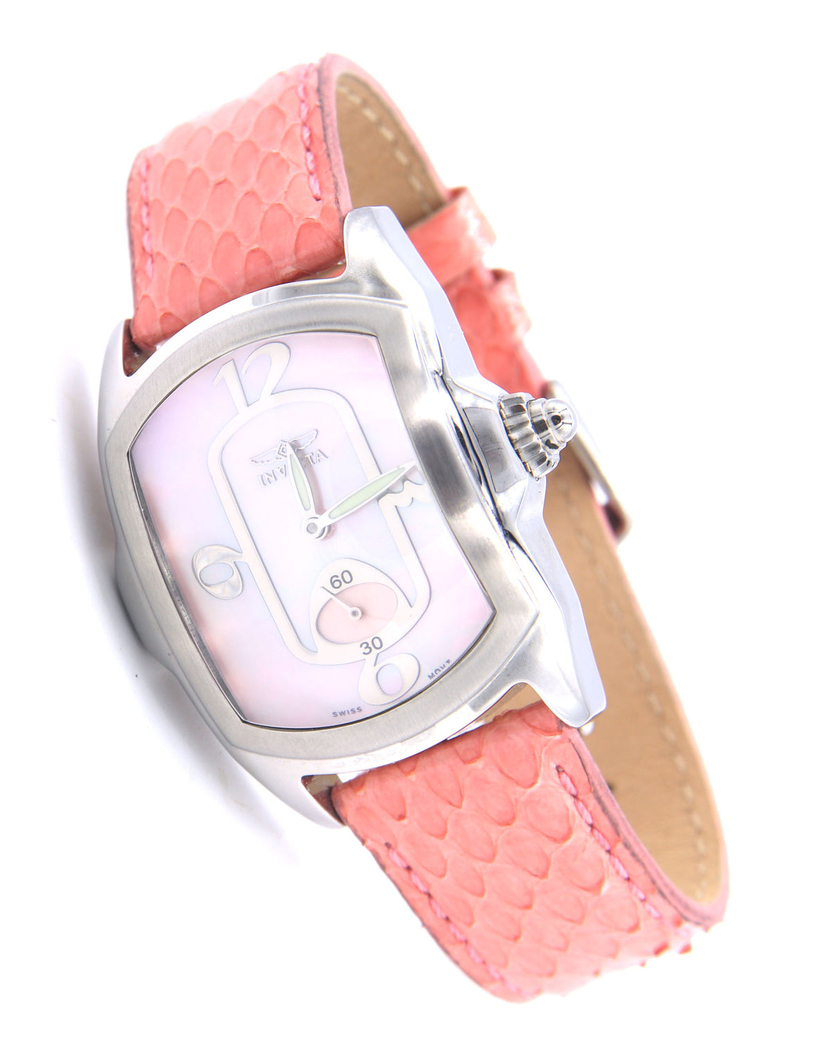 Invicta lady lupah pink dial quartz snake skin strap watch