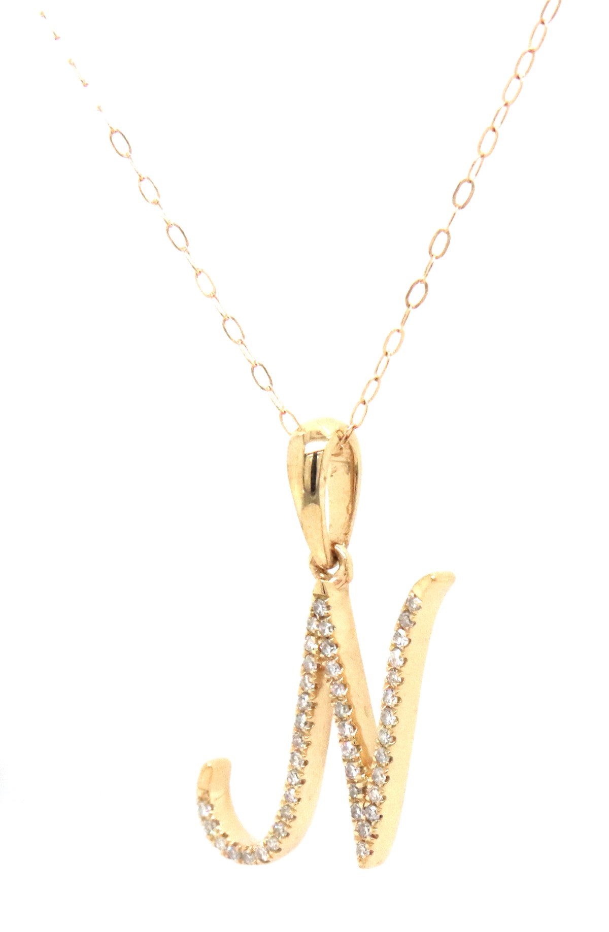 14kt Yellow gold diamond N Initial pendant on chain