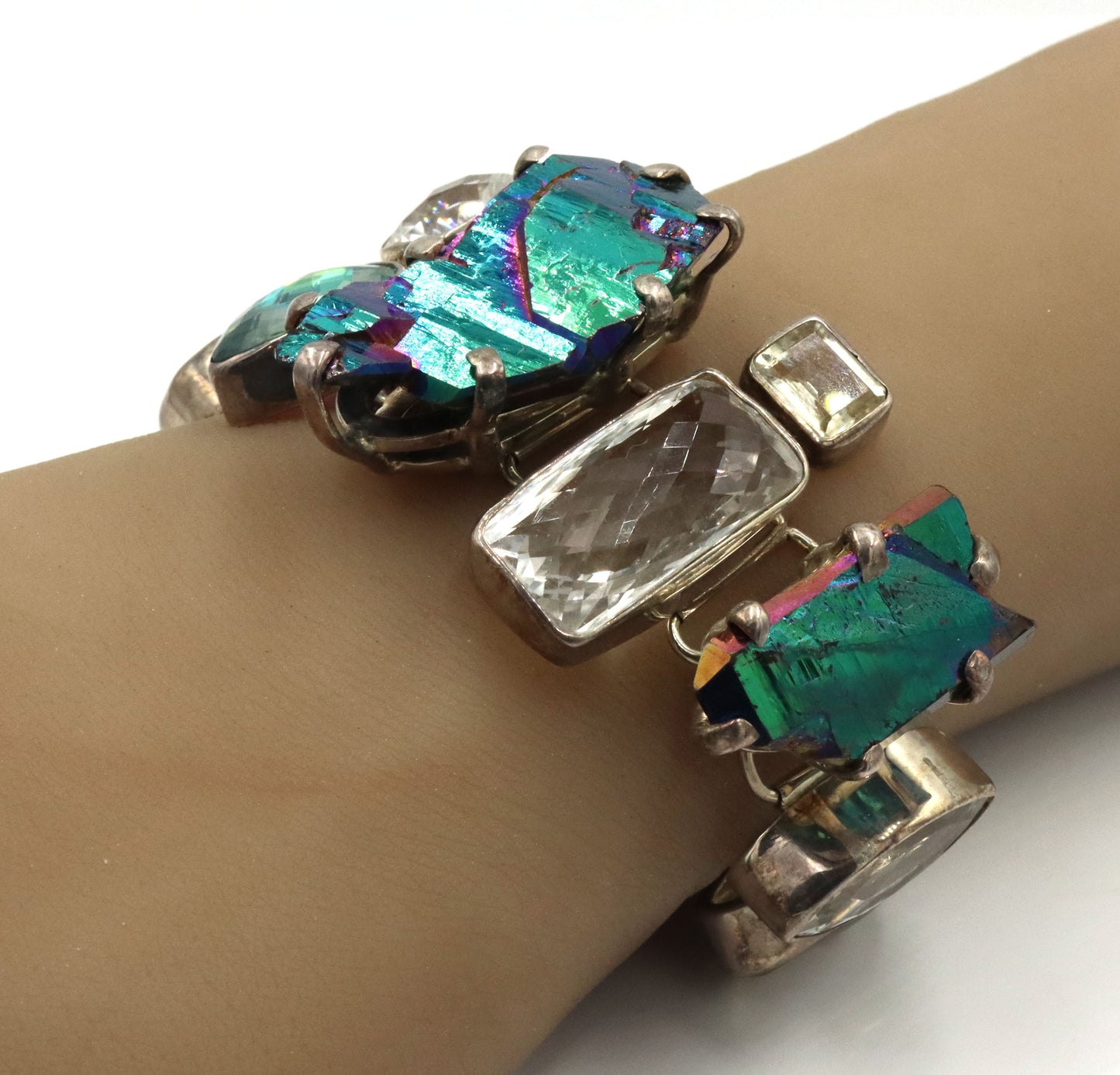 Vintage 925 sterling silver multi color crystal bracelet