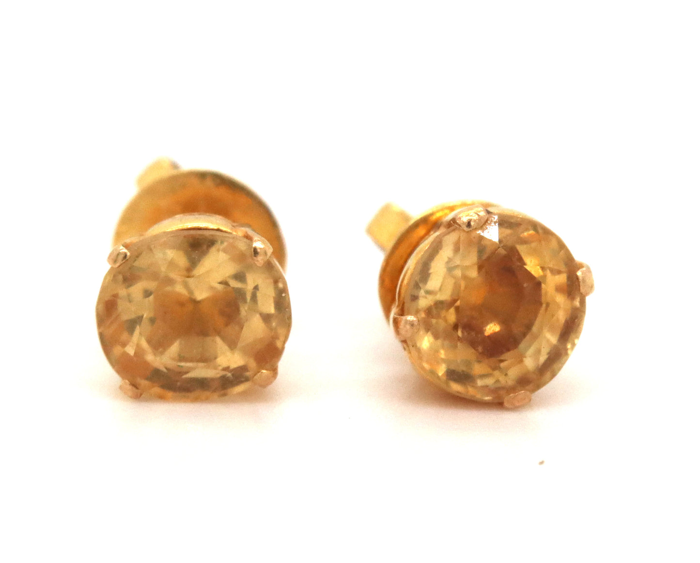 18kt Yellow gold round brilliant cut Citrine stud earrings