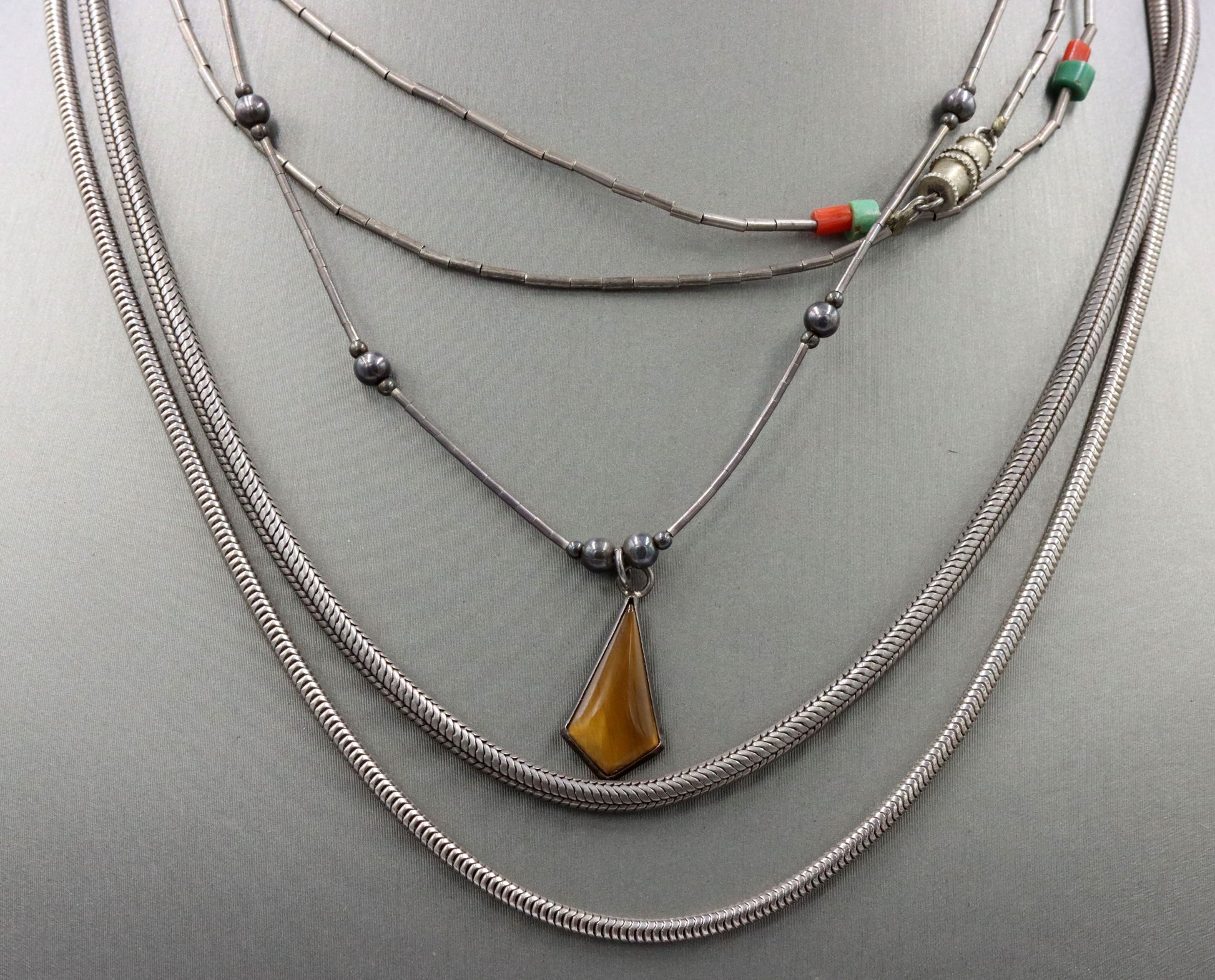 Vintage 925 sterling silver group lot of 4 necklaces