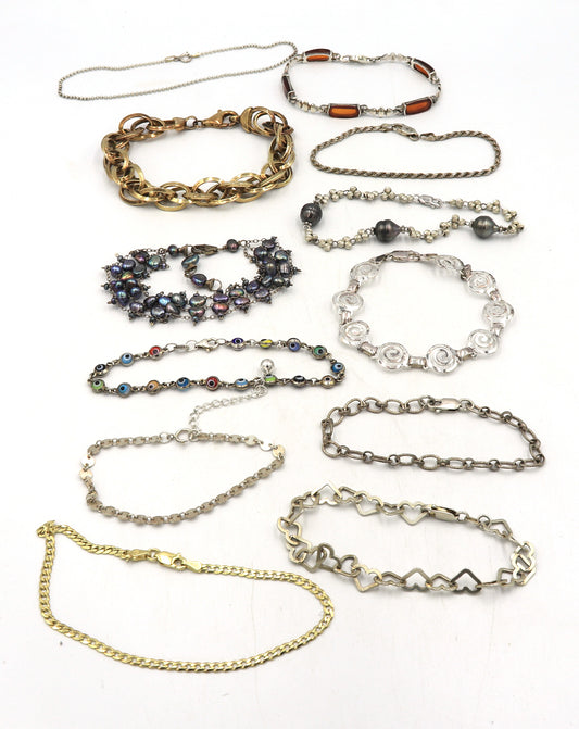 Group lot of 12 Vintage 925 sterling silver bracelets