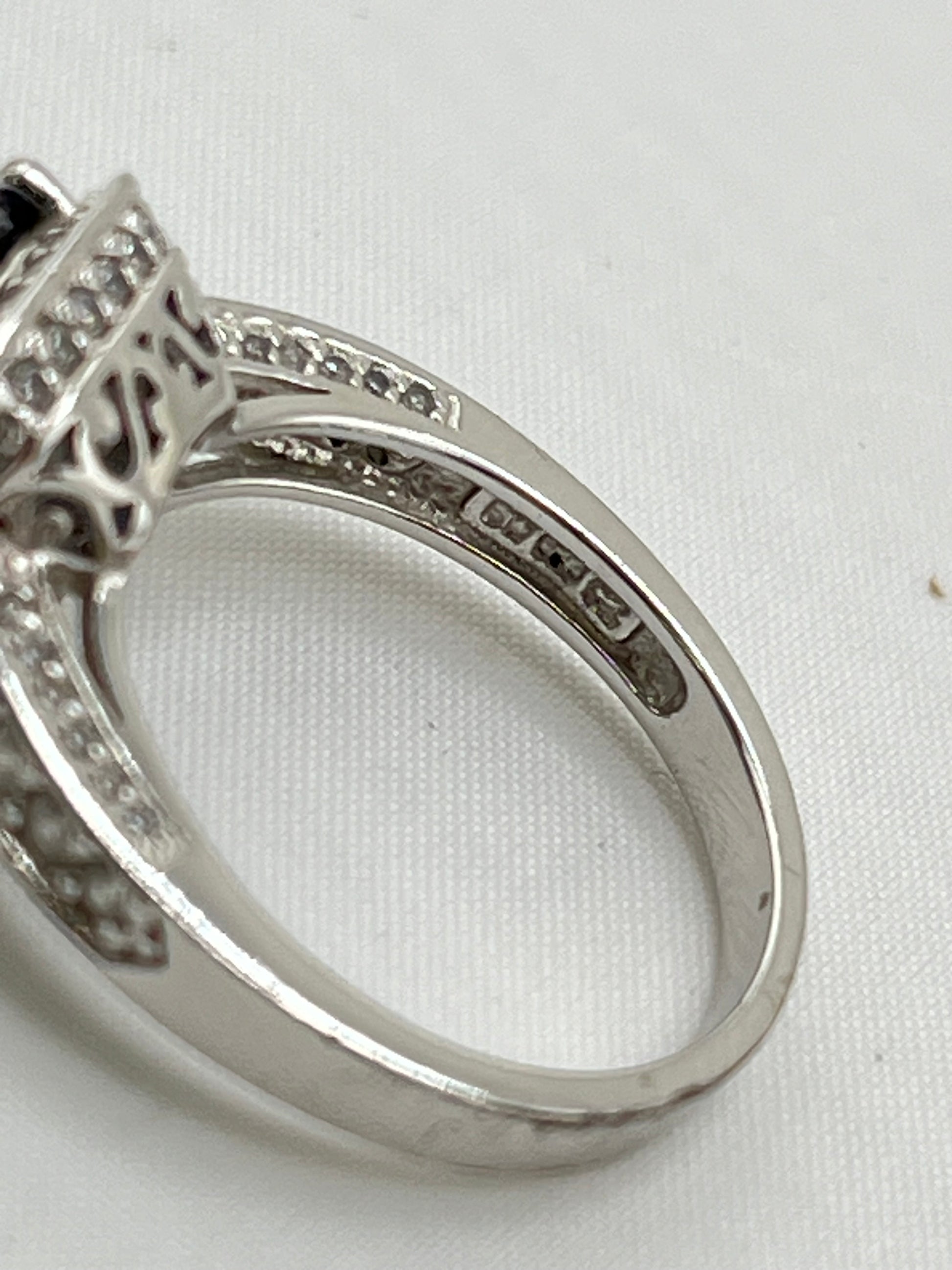 925 Sterling Silver Two Carat Blue Sapphire With CZ Halo ring