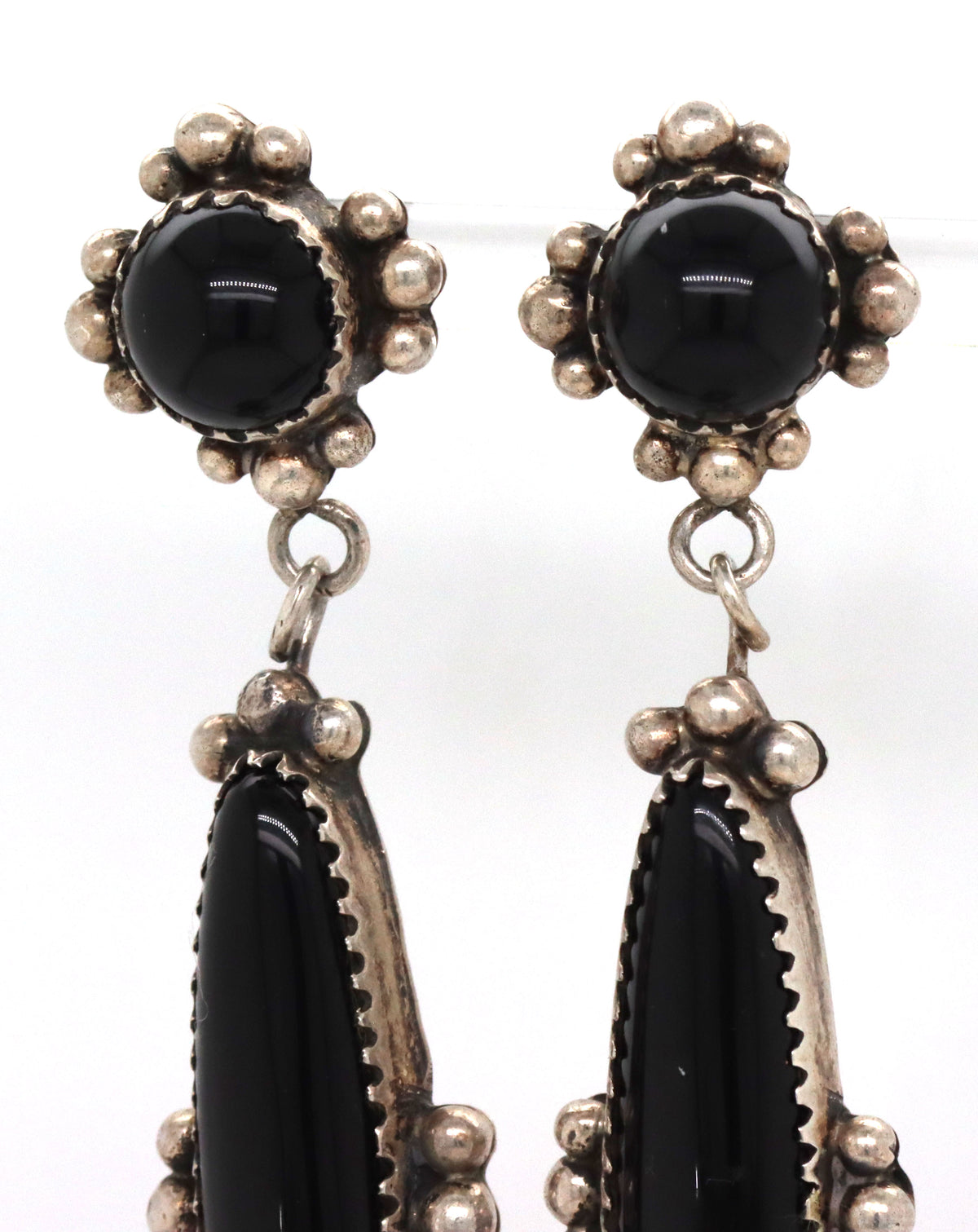 925 Sterling Silver Vintage Native American BLack Onyx Dangle Earrings
