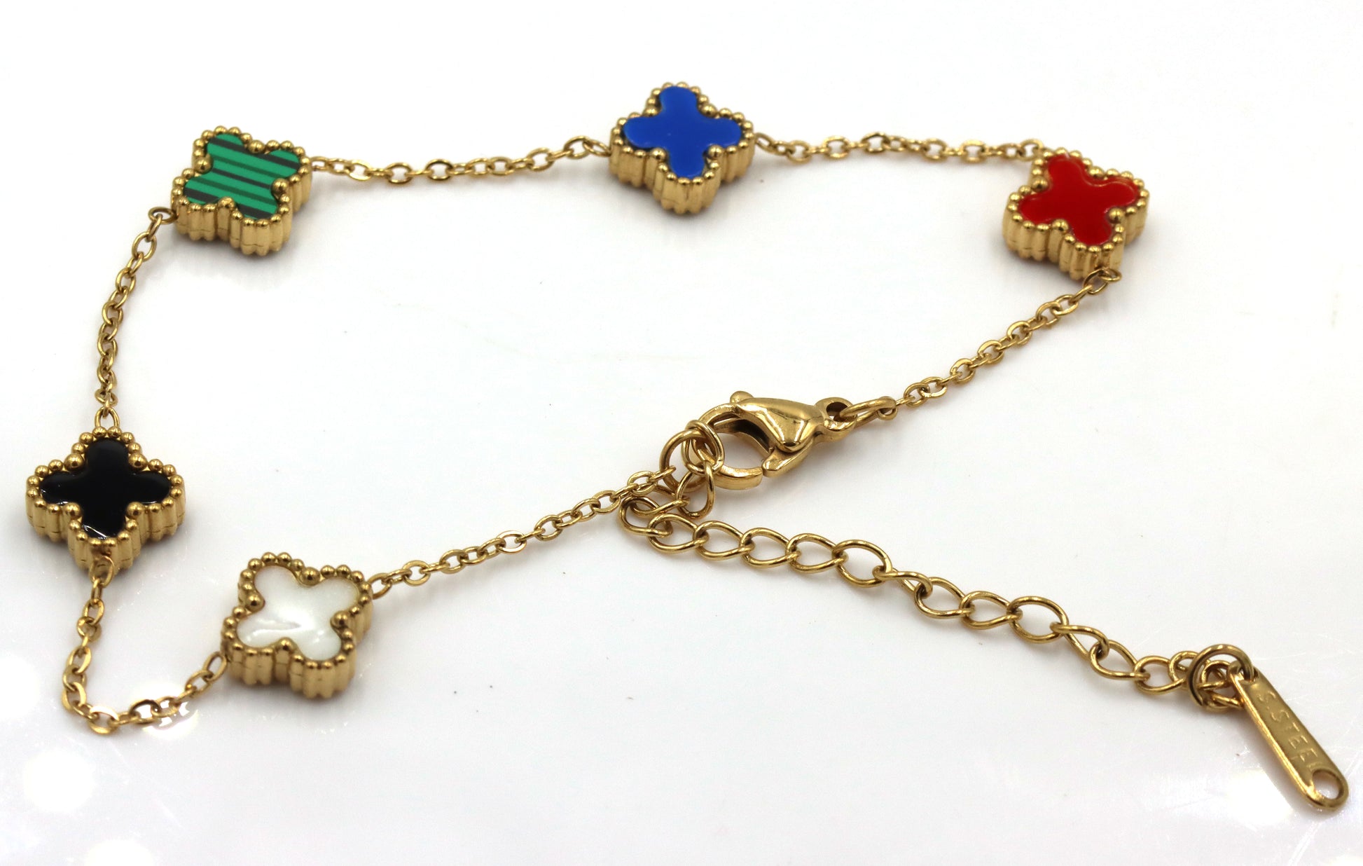 Stainless steel multi color clover bracelet