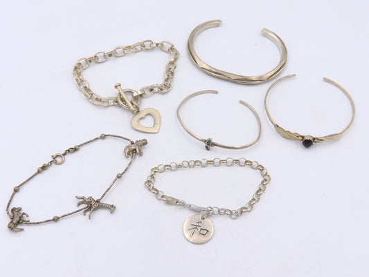 Group Lot of 6 Vintage 925 Sterling Silver Bracelets