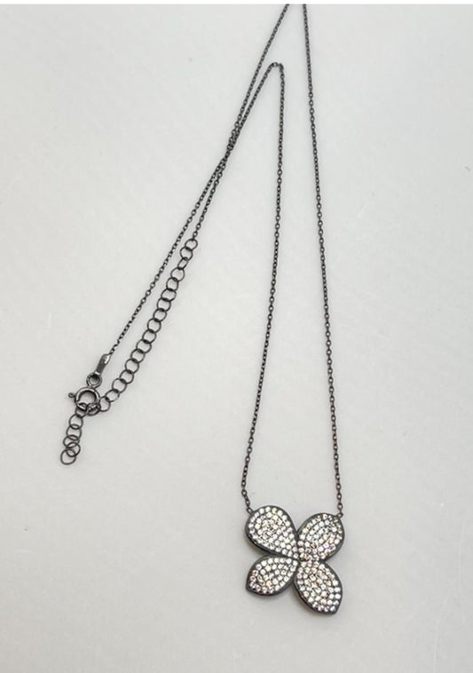 925 Black Rhodium Sterling Silver Fiore Pendant Necklace