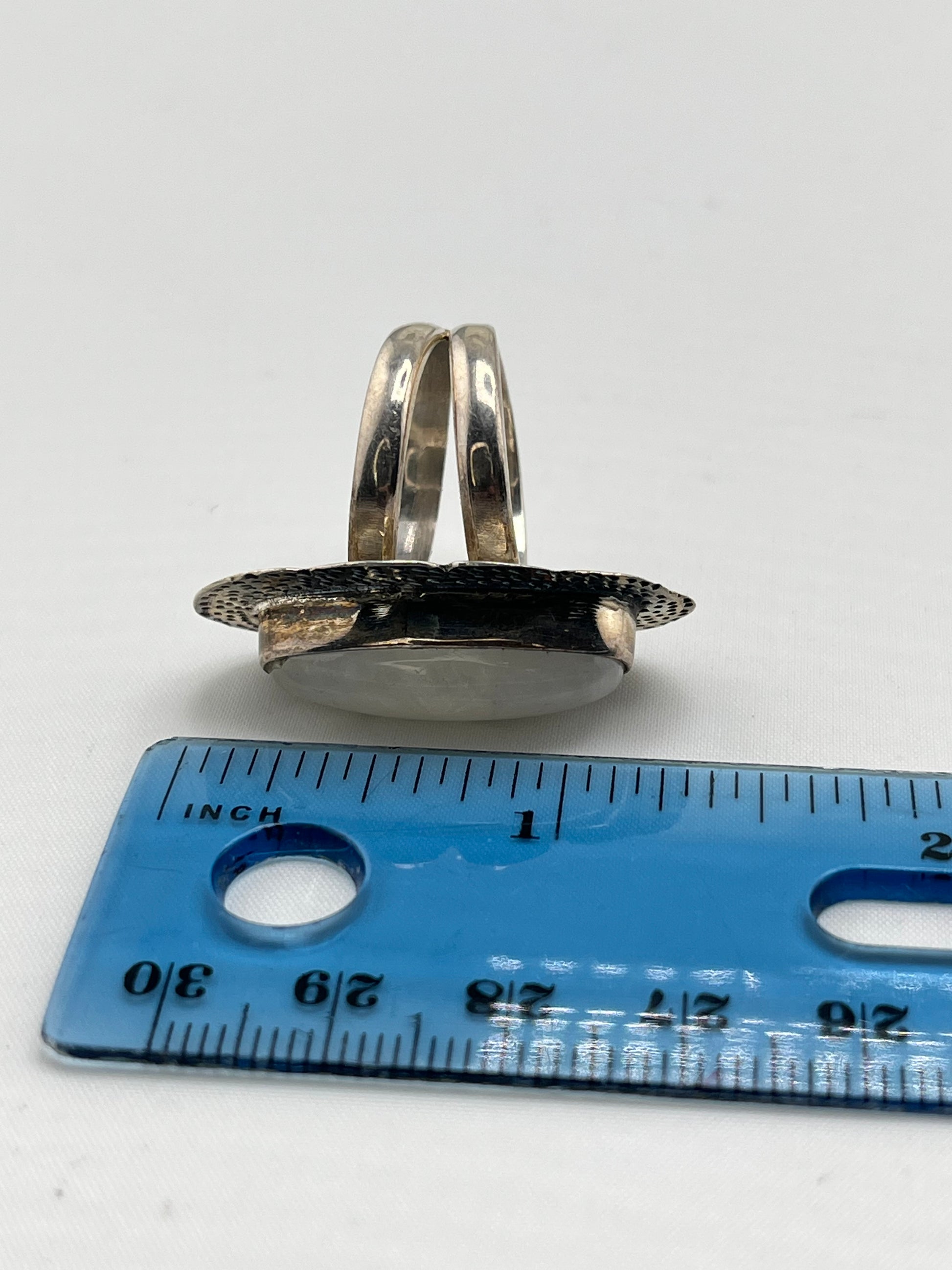 925 Sterling Silver Boho Style Large Rainbow Moonstone Ring