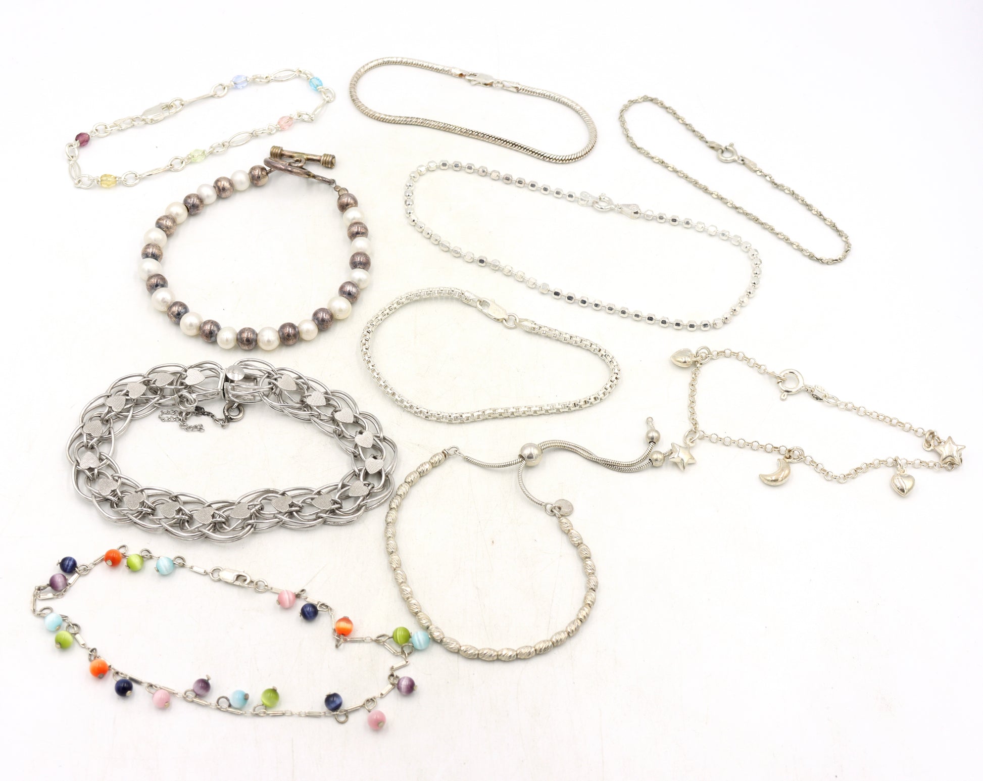 Group lot of 10 vintage 925 sterling silver bracelets