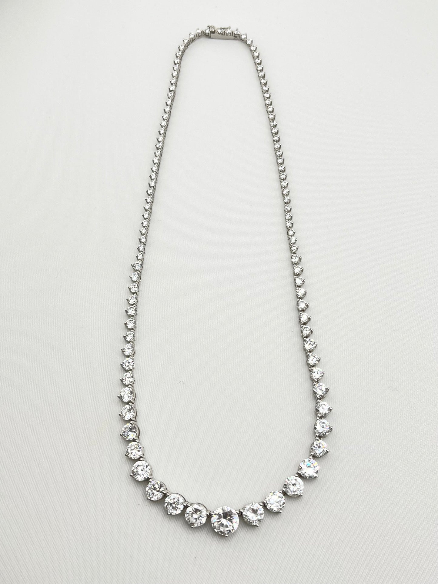 925 Sterling Silver Gratuated Tennis CZ Necklace