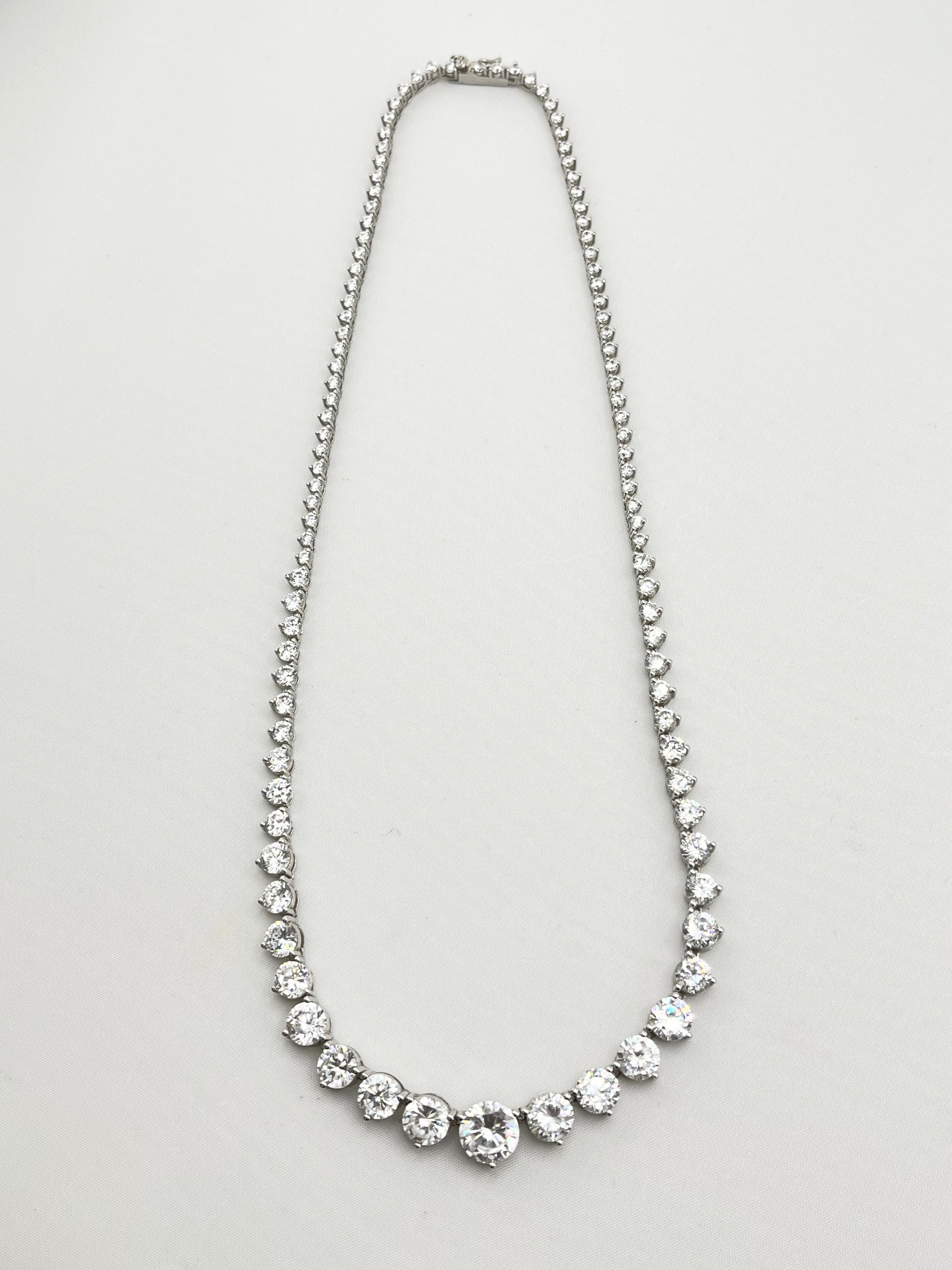 925 Sterling Silver Gratuated Tennis CZ Necklace