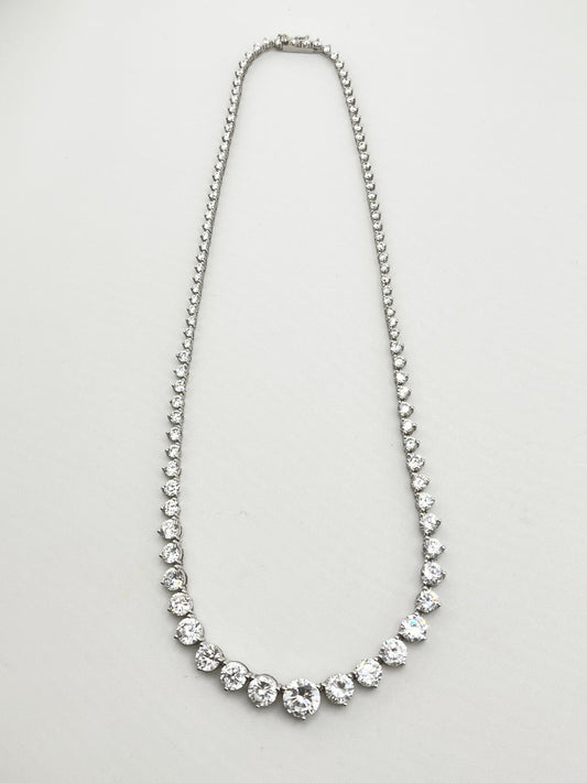 925 Sterling Silver Gratuated Tennis CZ Necklace