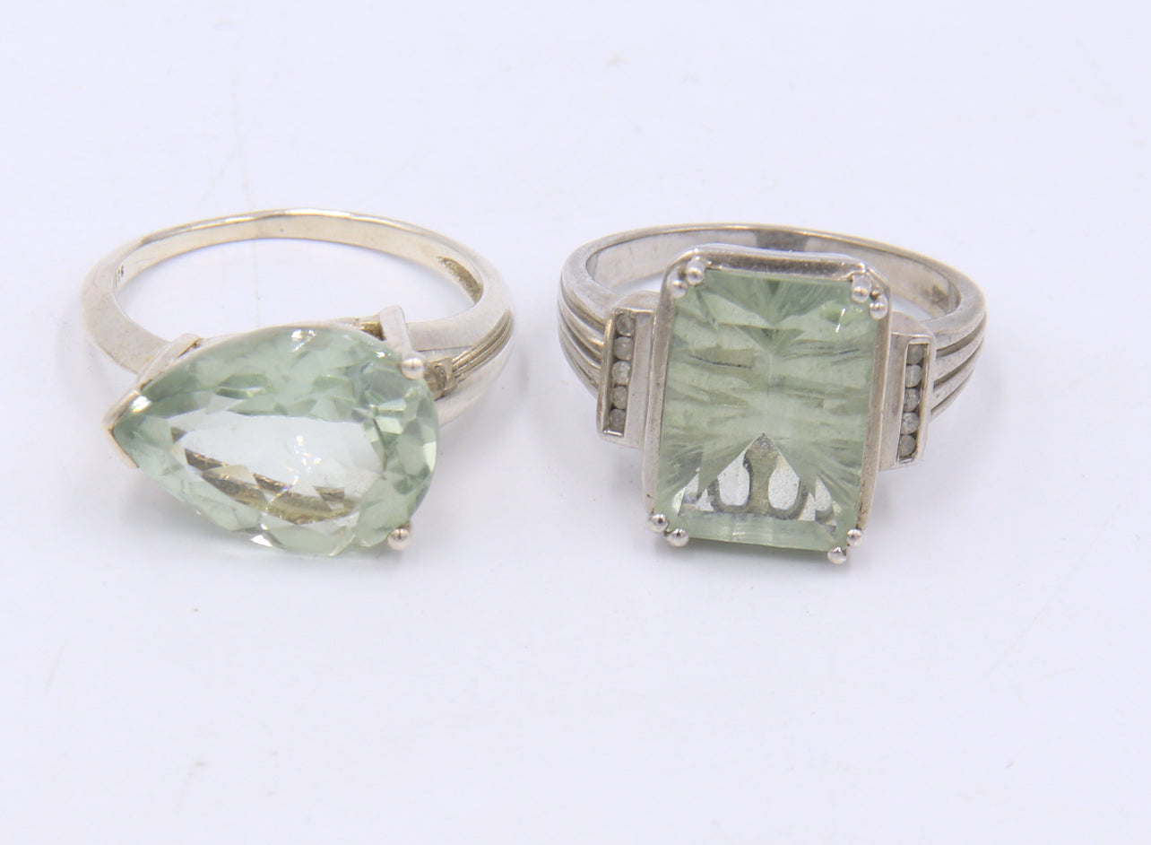 Set of 925 Sterling Silver Green Amethyst Jewelry