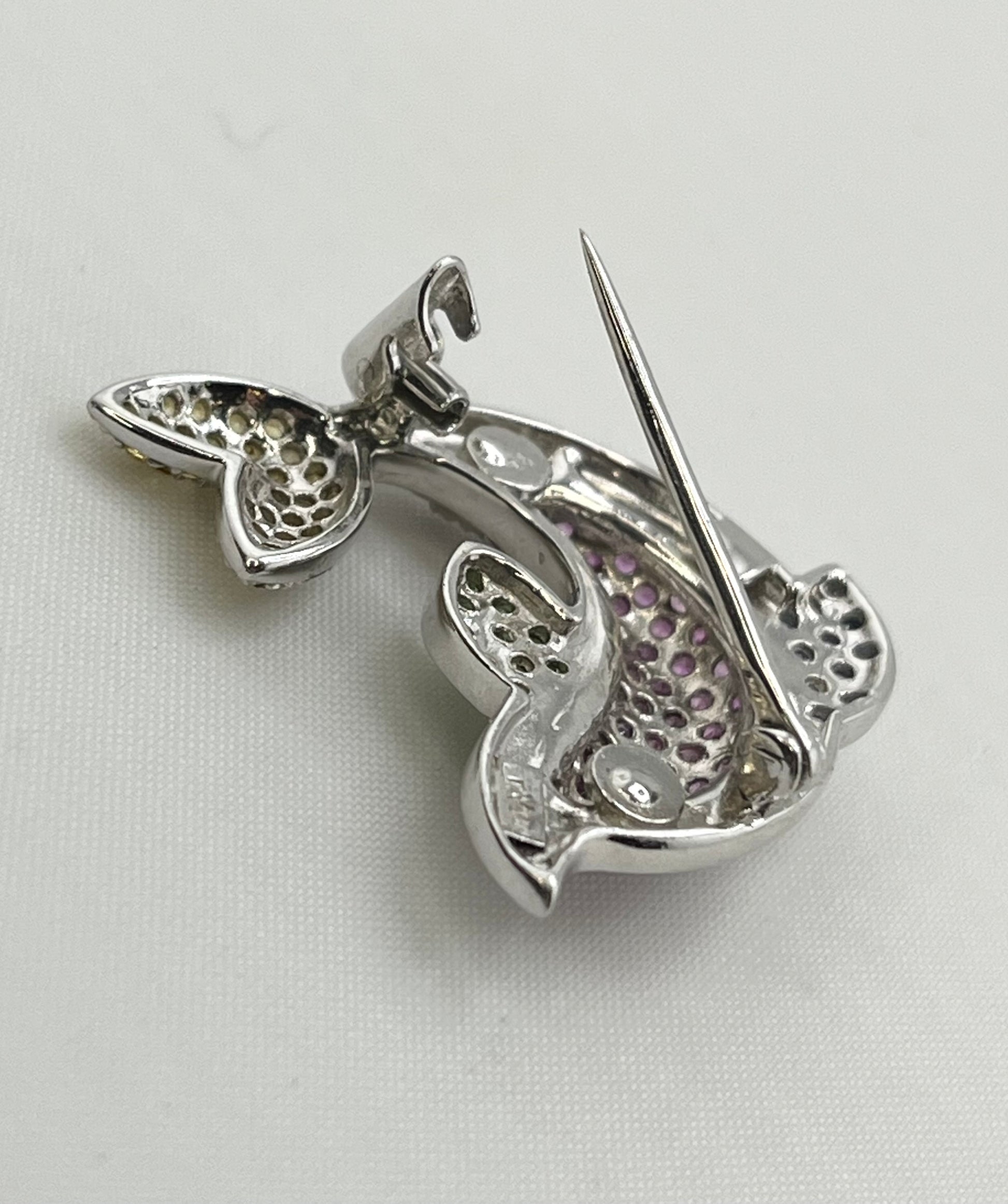 18KT White Gold Le Vian Multi Color Gem Stone Dolphin Brooch
