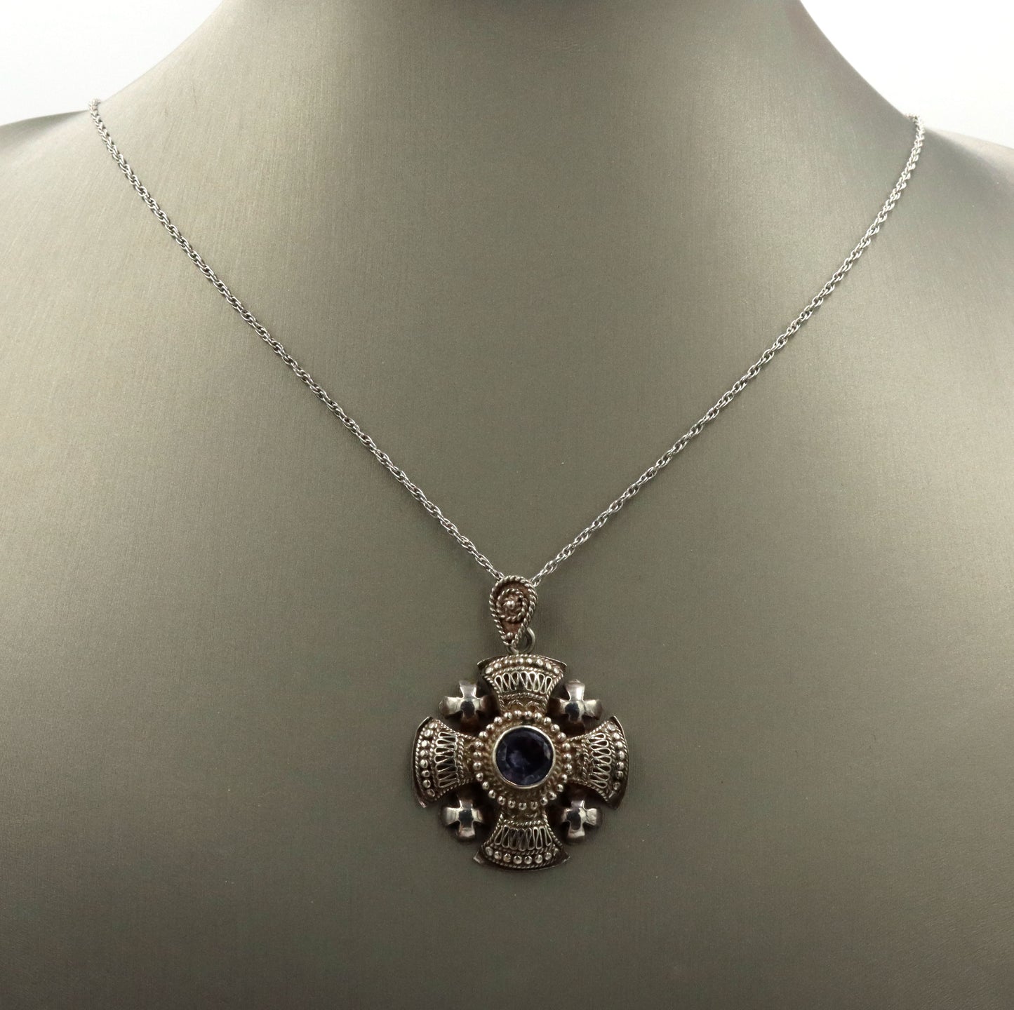 925 Sterling silver signed Jerusalem Jordan pendant on chain