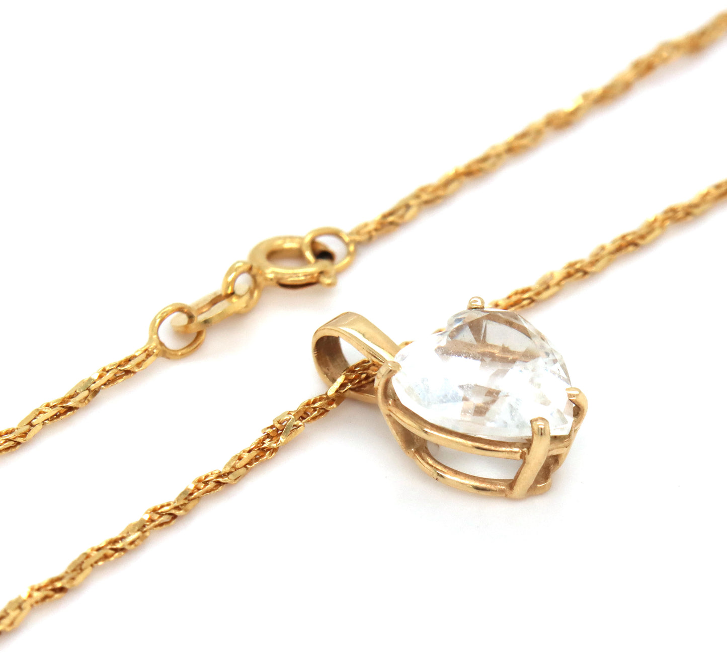 14kt Yellow gold cubic zirconia heart shaped pendant on chain