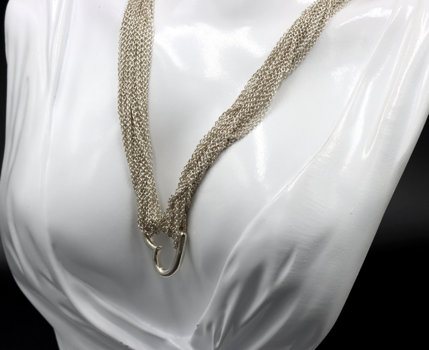 Tiffany & Co multi strand mesh open heart pendant necklace