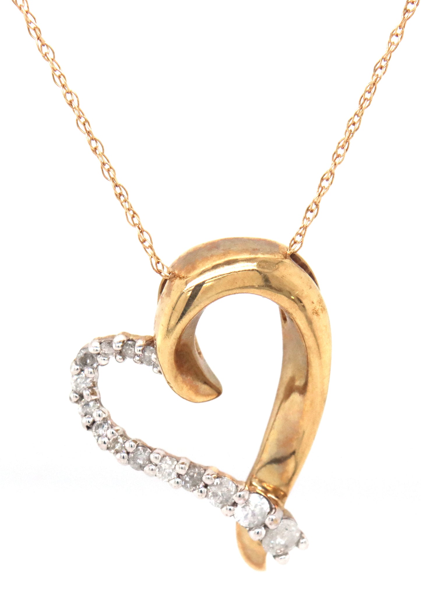 10kt Yellow gold diamond heart shaped pendant on chain
