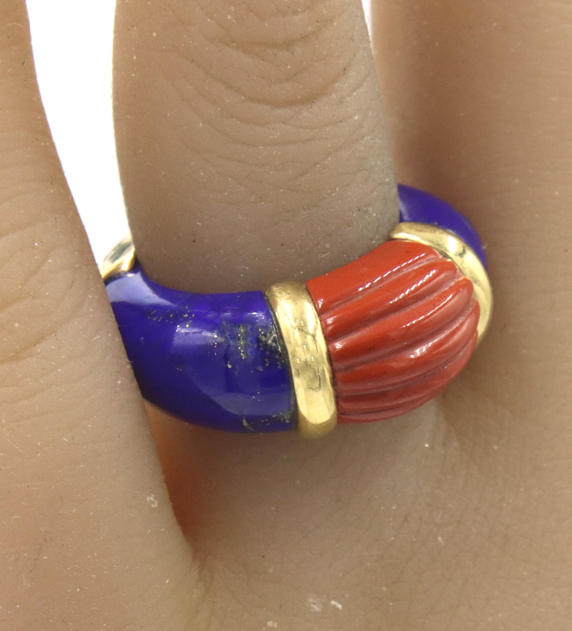 14kt Yellow gold Lapis and Coral ring
