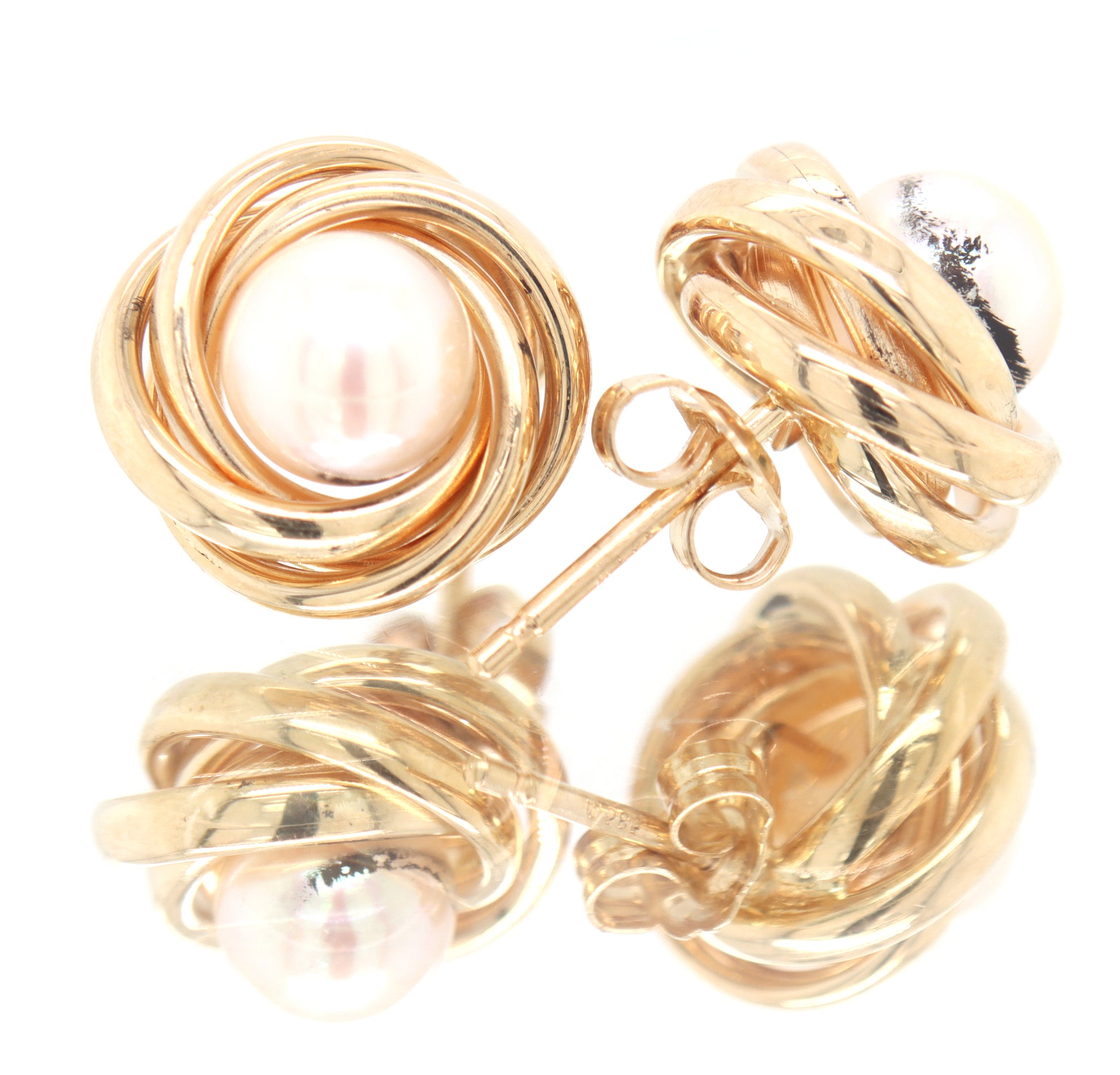 14kt Yellow Gold Love Knot 6.5mm Pearl Earrings