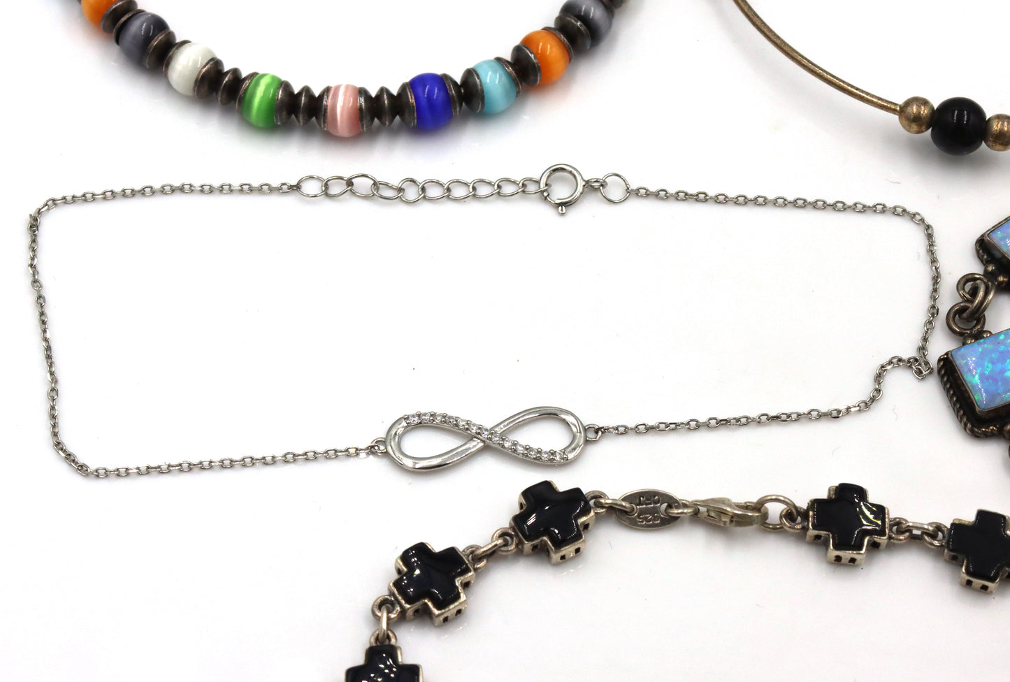 Group lot of 5 Vintage 925 sterling silver gemstone bracelets