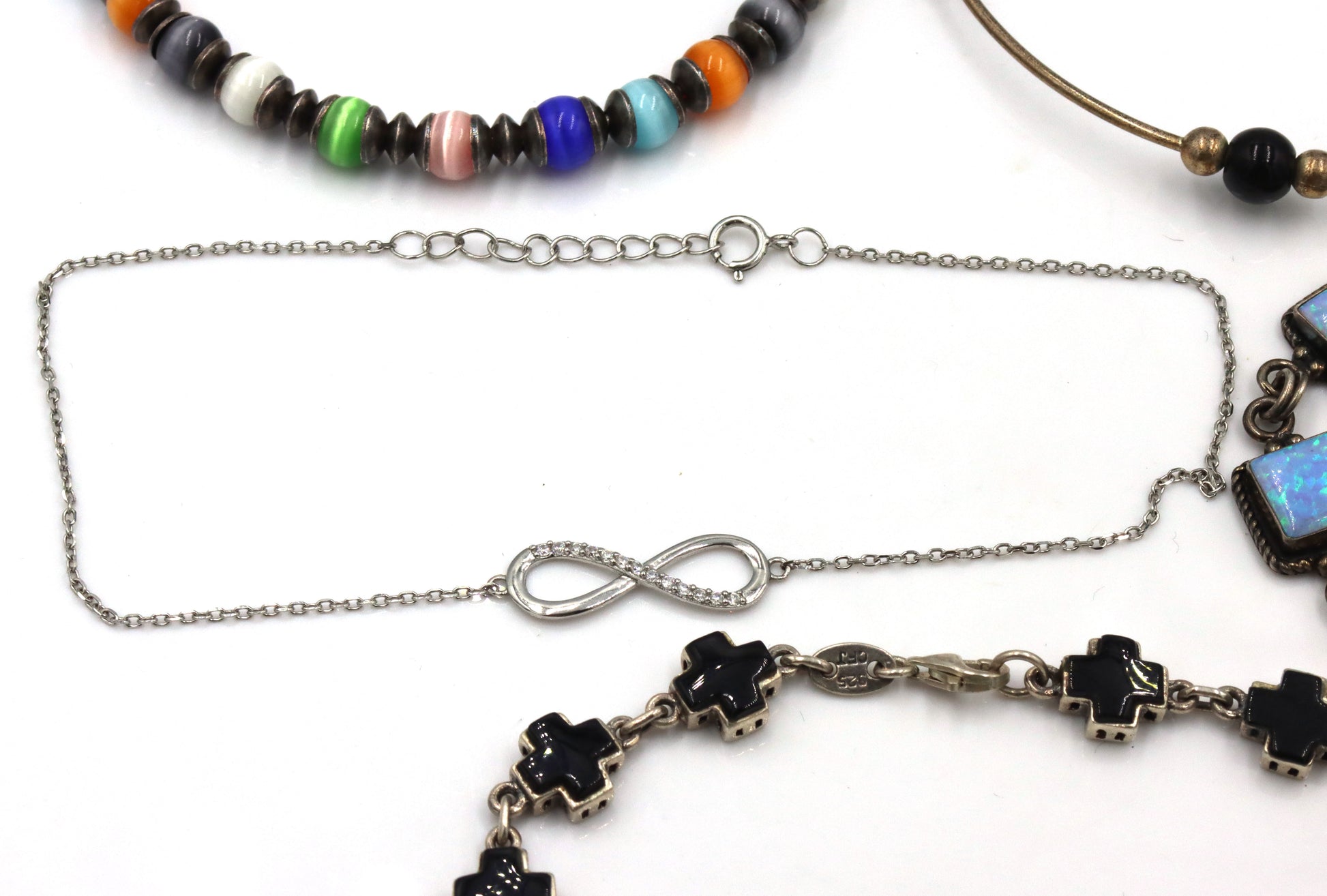 Group lot of 5 Vintage 925 sterling silver gemstone bracelets