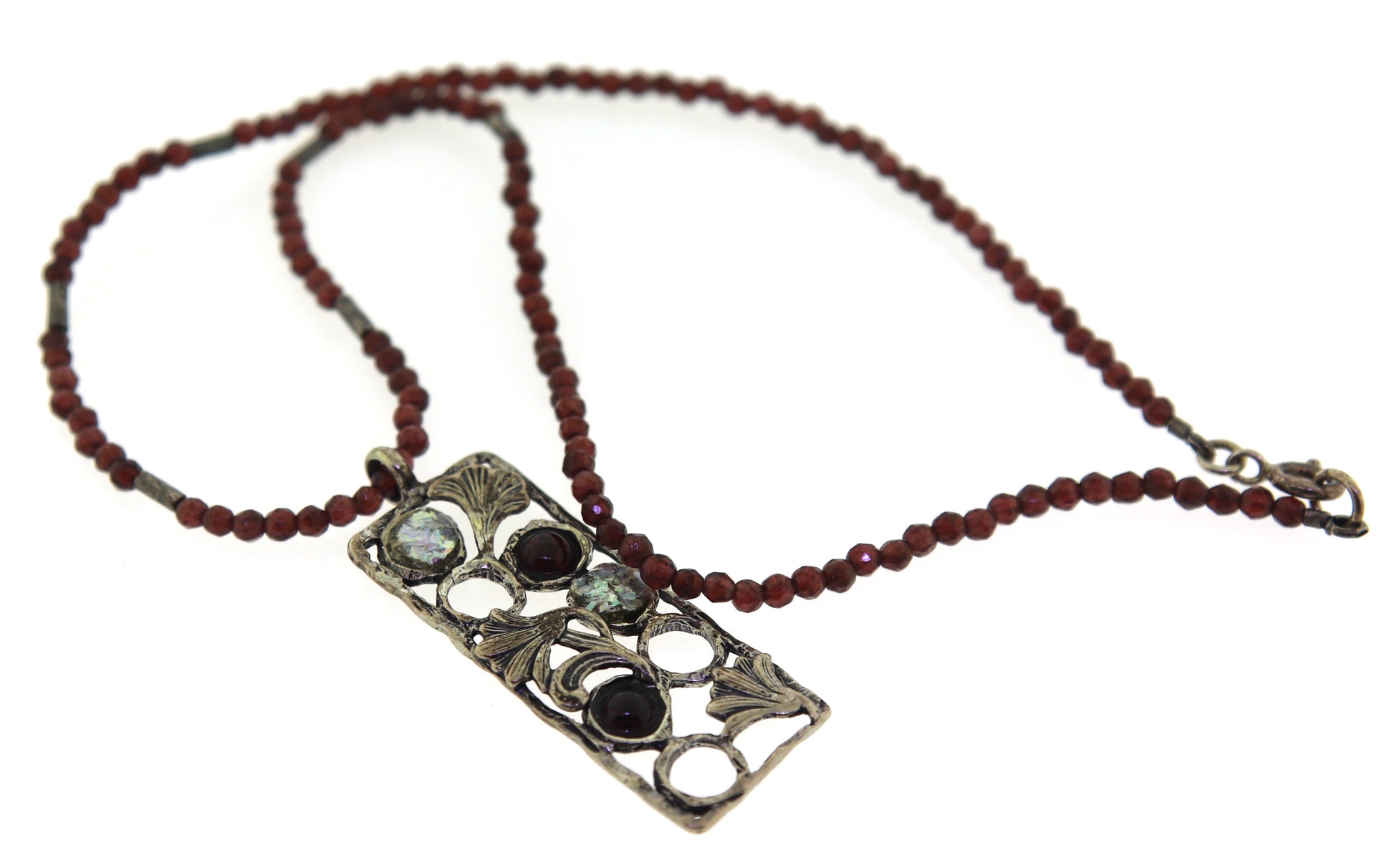 925 Sterling Silver Pendant on Beaded Gemstone