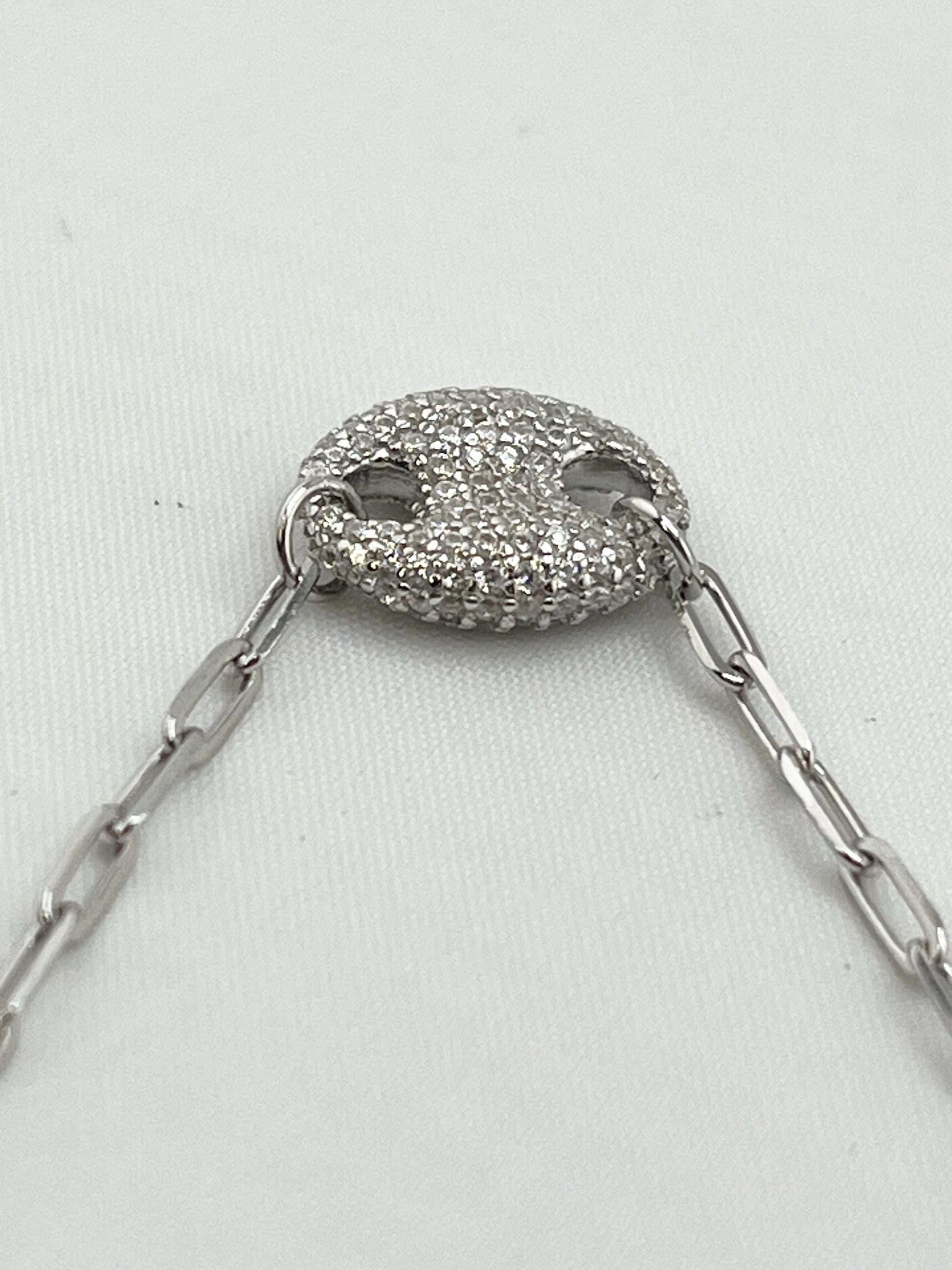 925 Sterling Silver Full Crystal pave Interlocking Circle Pendant With Paperclip Chain Necklace