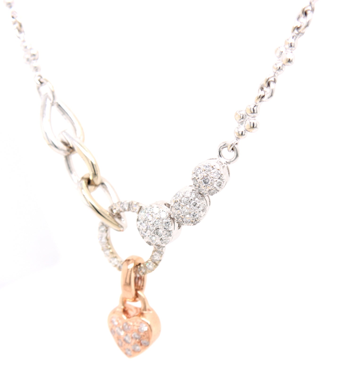 14kt White gold pave diamond station necklace