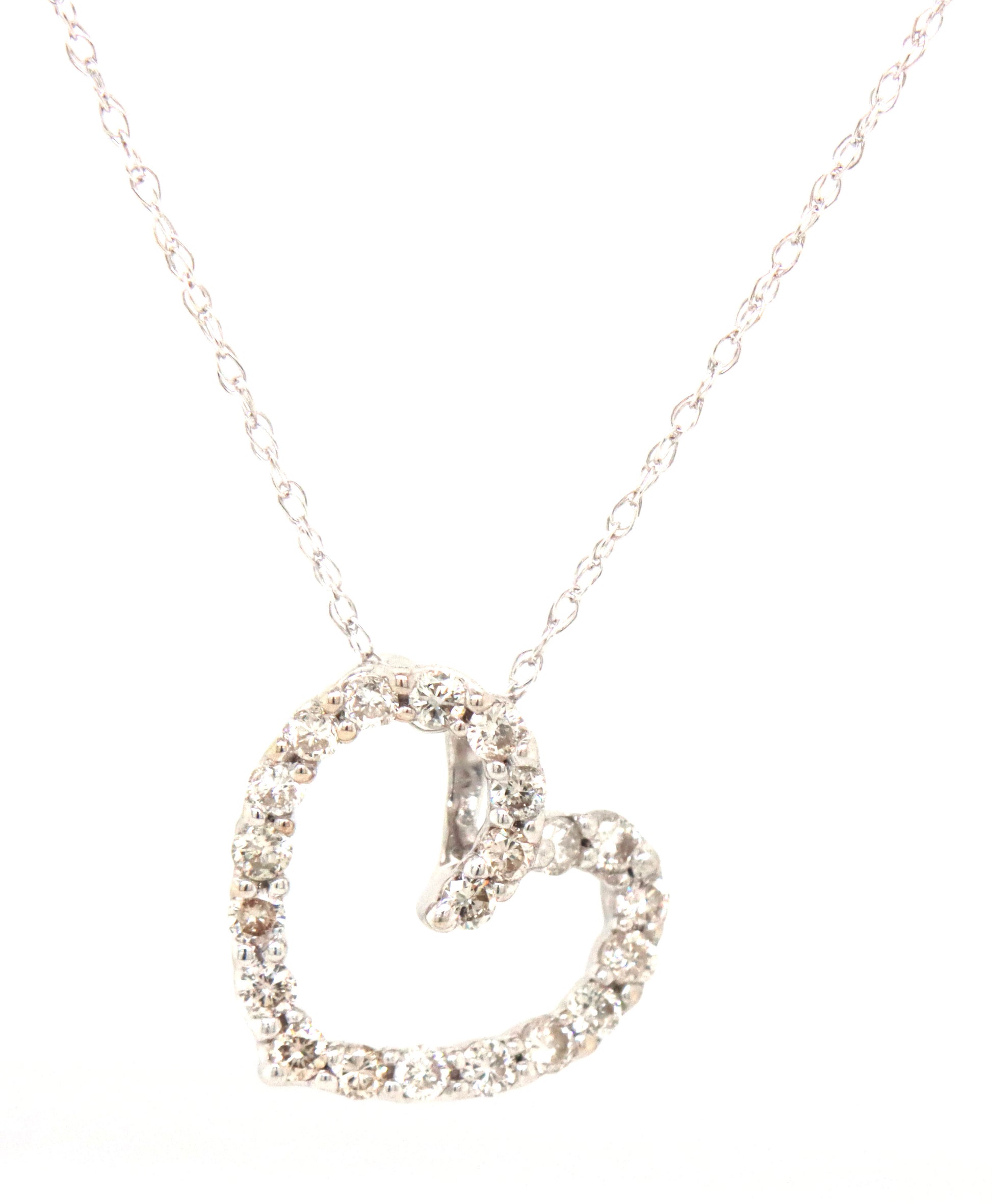 14kt White gold 0.20ctw open heart diamond pendant on chain