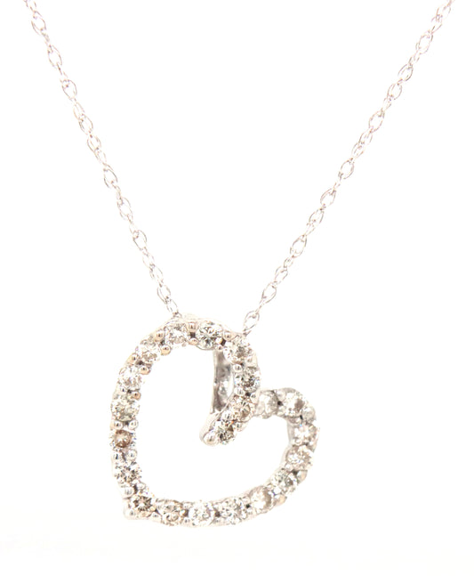 14kt White gold 0.20ctw open heart diamond pendant on chain