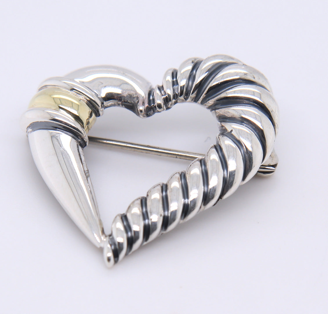 David Yurman 2 Tone Cable Open Heart Brooch