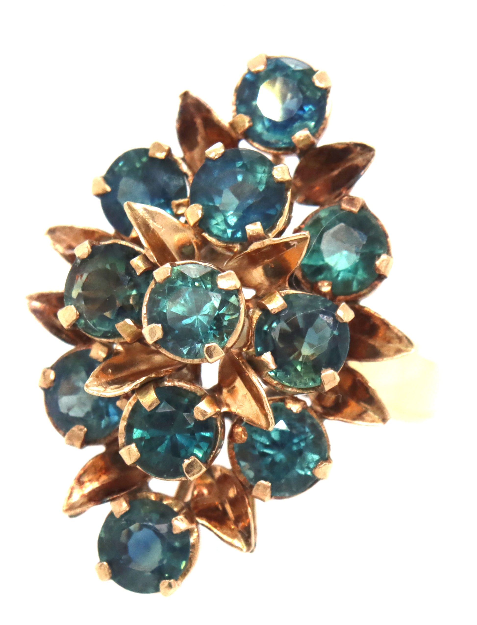 10kt Yellow gold blue sapphire cluster ring
