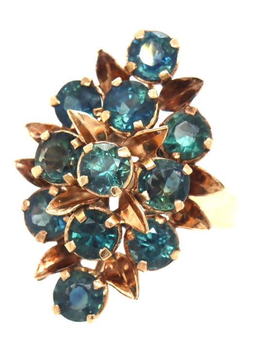 10kt Yellow gold blue sapphire cluster ring