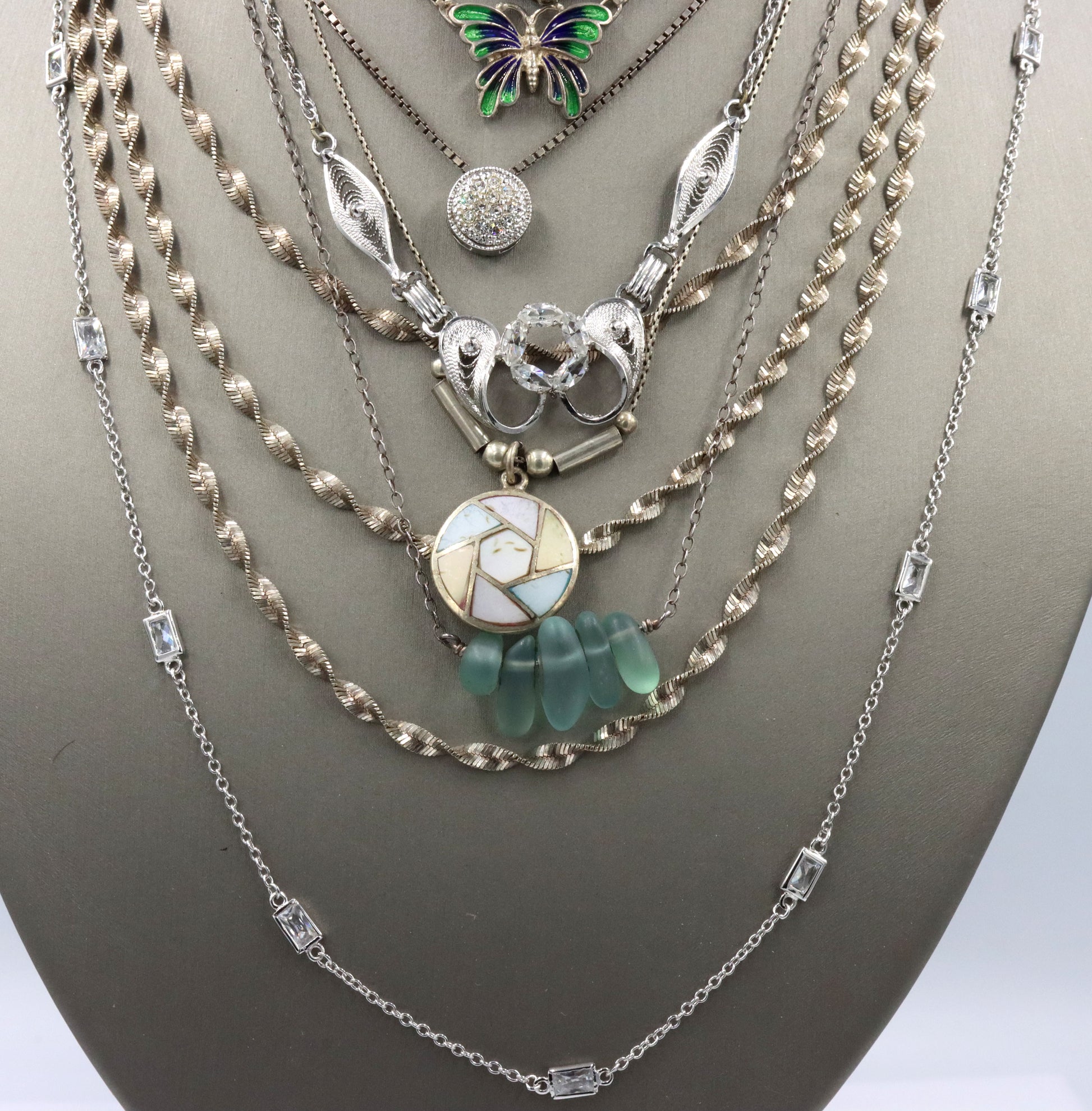 Group lot of 9 vintage 925 sterling silver necklaces