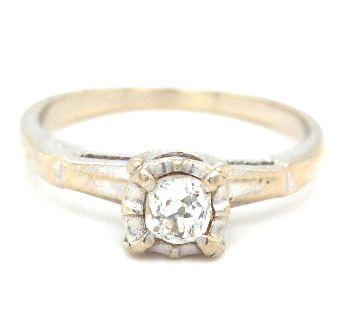 14kt White gold mine cut diamond ring
