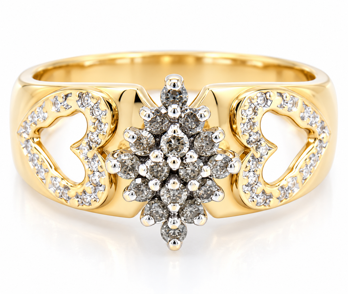 10K Yellow Gold Diamond Cluster Ring 16-Diamond Floral Design Size 7