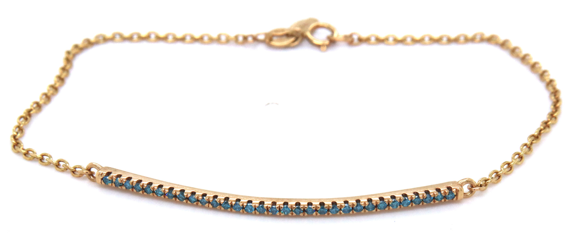 14kt Yellow gold angara Enhanced blue diamond bar bracelet