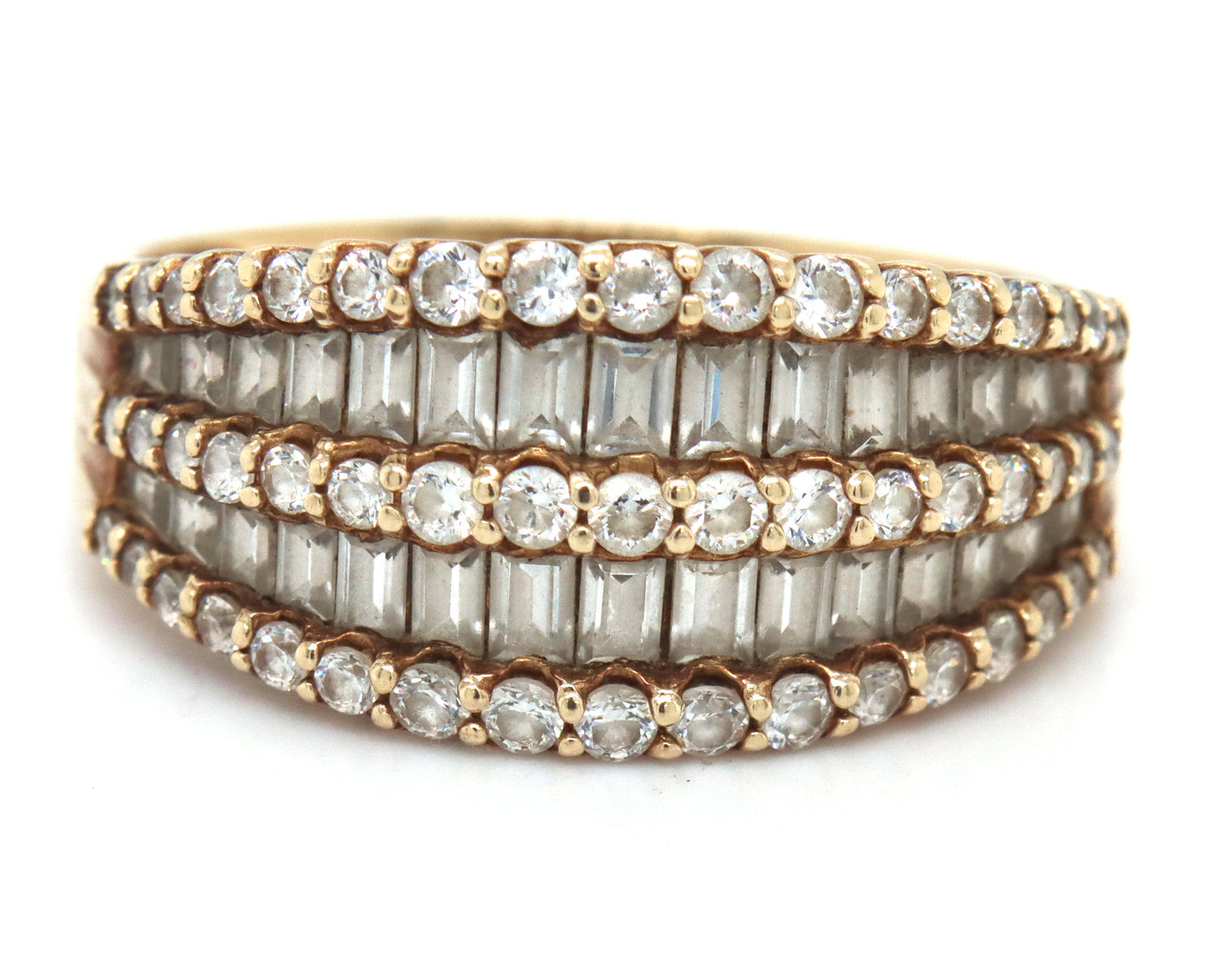 14kt Yellow gold round and emerald cut CZ ring